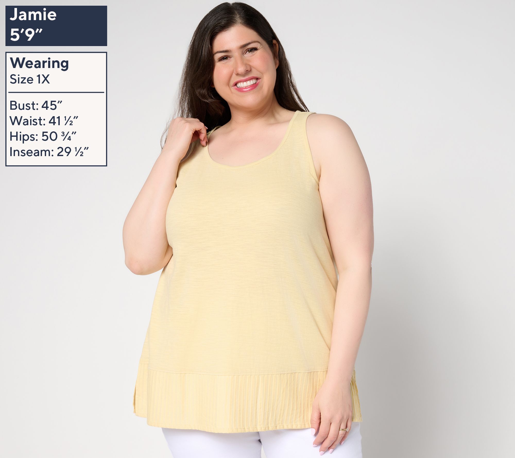 LOGO Layers by Lori Goldstein 100% Cotton Tank with Pleated Trim