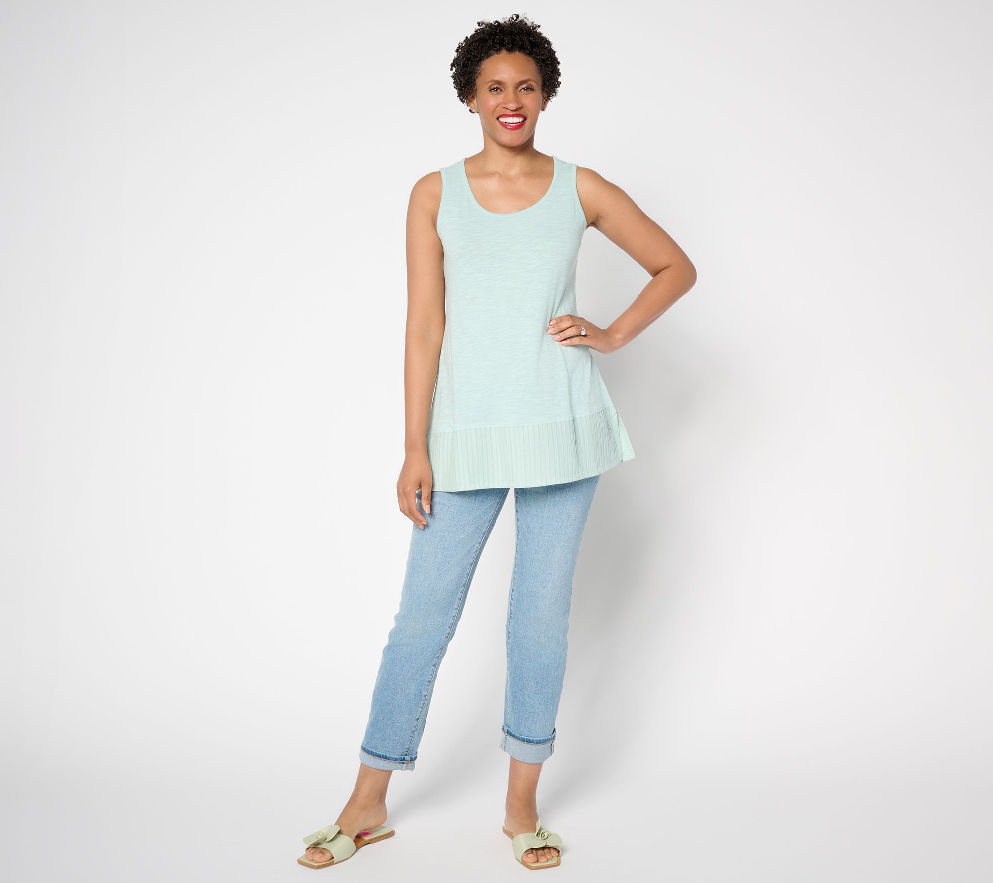 LOGO Layers by Lori Goldstein 100% Cotton Tank with Pleated Trim