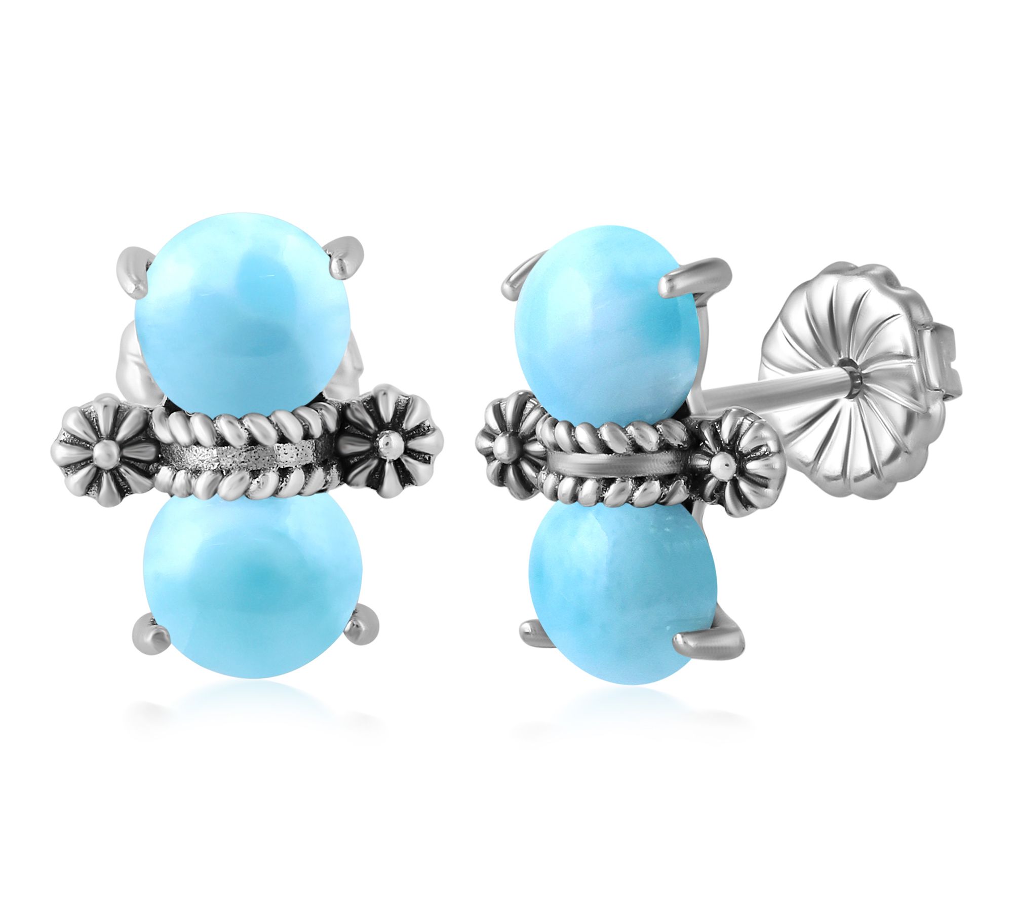 American West Sterling Silver Round Gemstone Concha Earrings