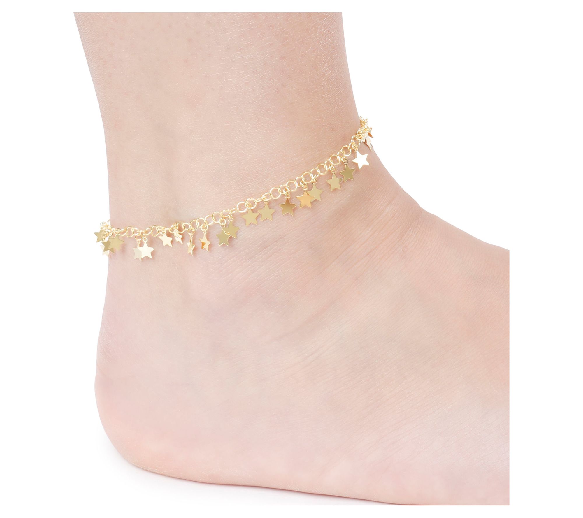 Veronese 18K Gold Plated Star Ankle Bracelet, 3.5g