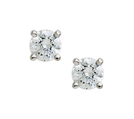 Diamonique Round Stud Earrings, Platinum Clad