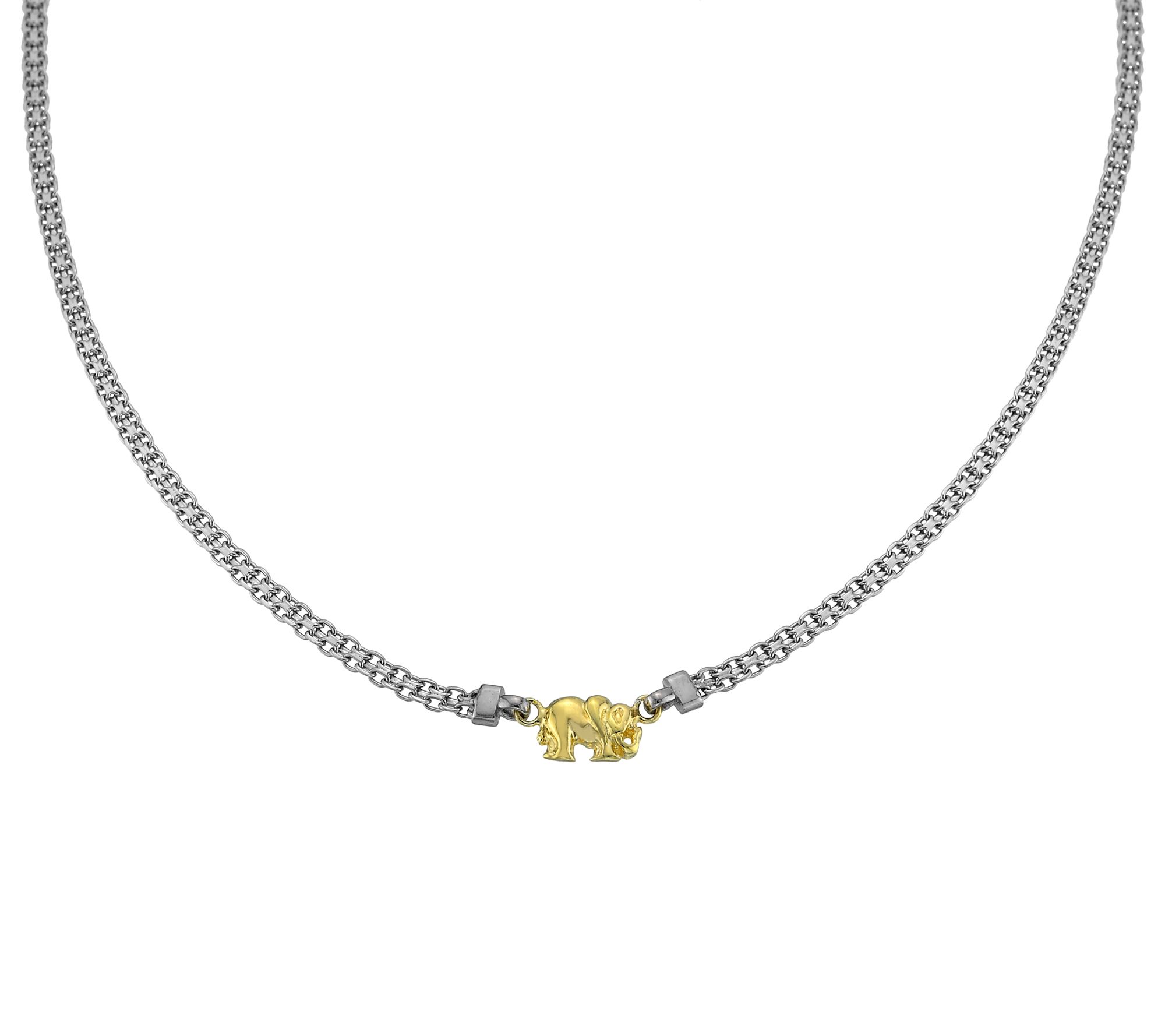 Silver Style Two-Tone Elephant Bismark Necklace, Sterling