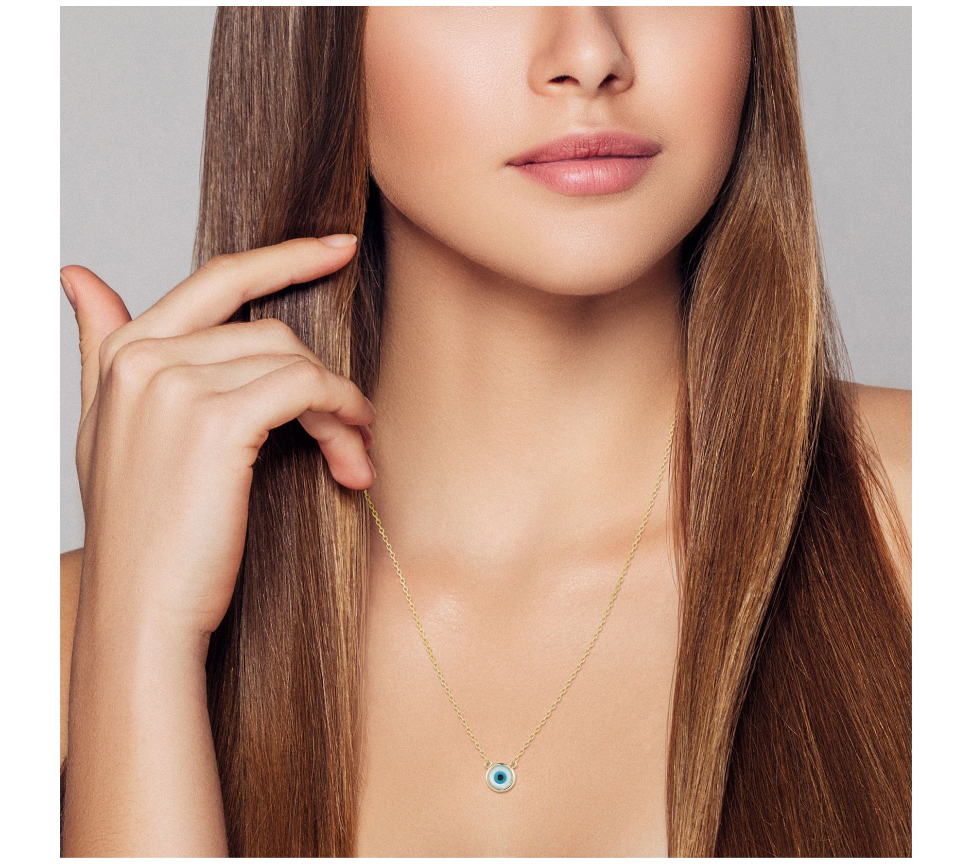 Luminosa Gold Mother of Pearl Evil Eye Necklace, 14K