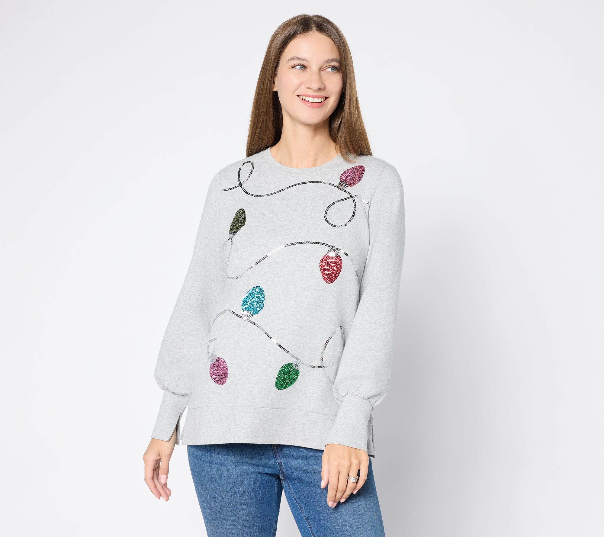 Jingle Belles by Kim Gravel Sequin Holiday Lights Knit Top