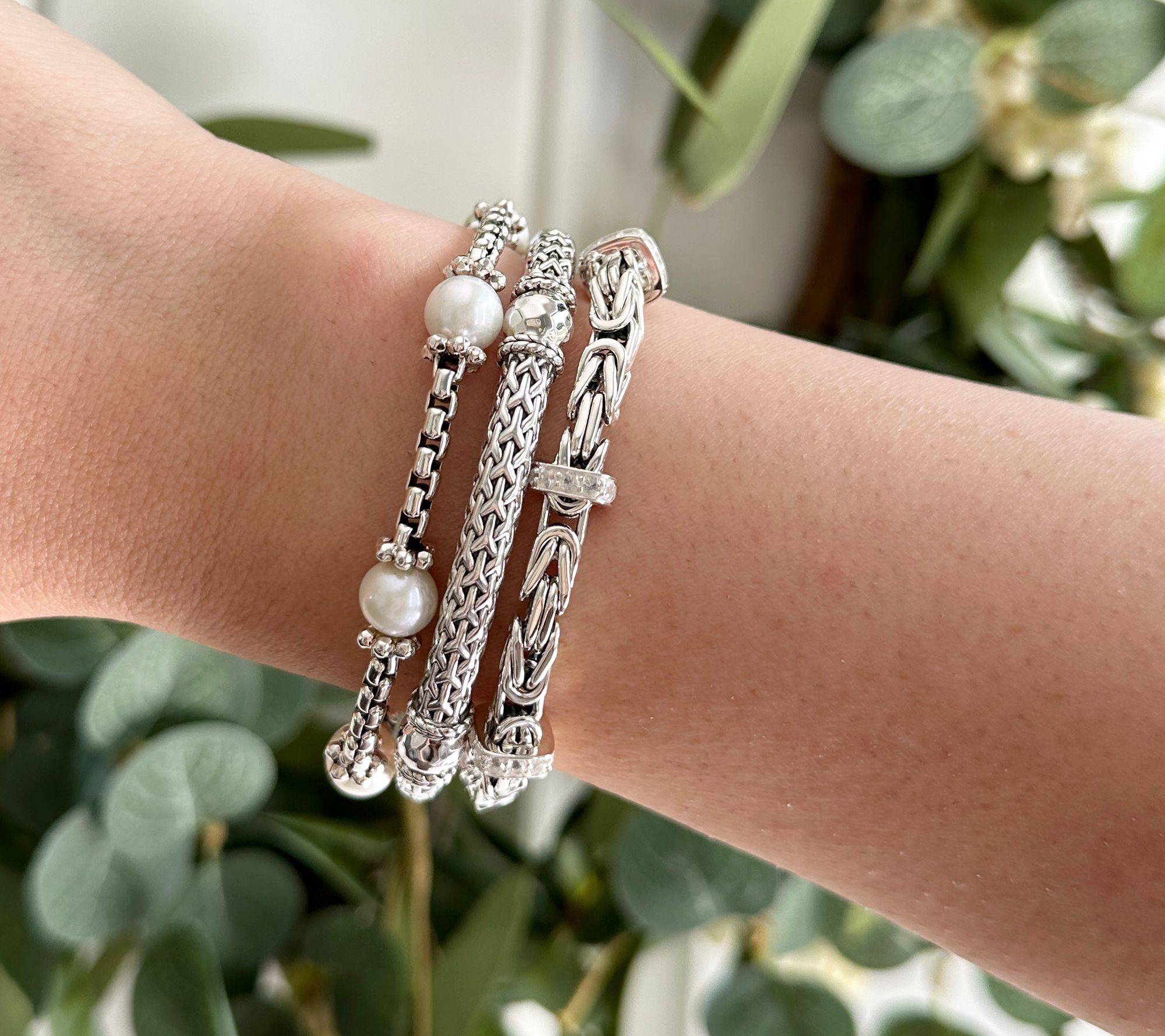 JAI Sterling Silver Cultured Pearl Station Bracelet