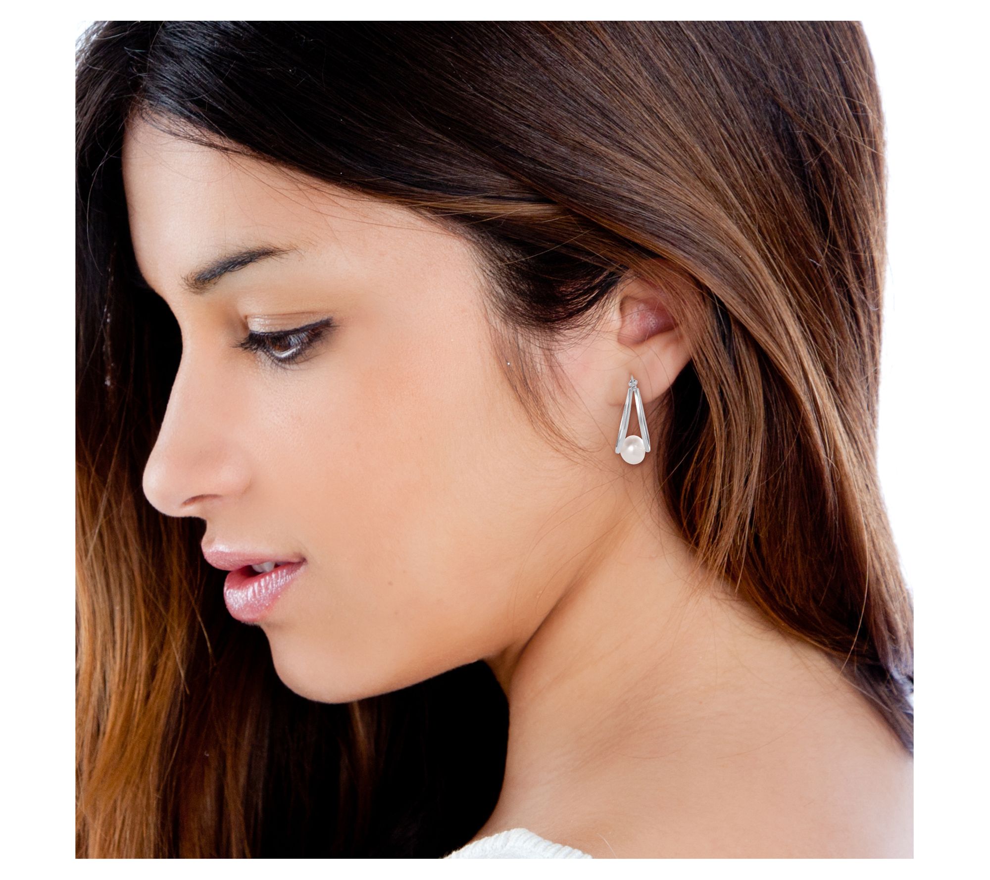 Silver Style Cultured Pearl Hoop Earrings, Sterling