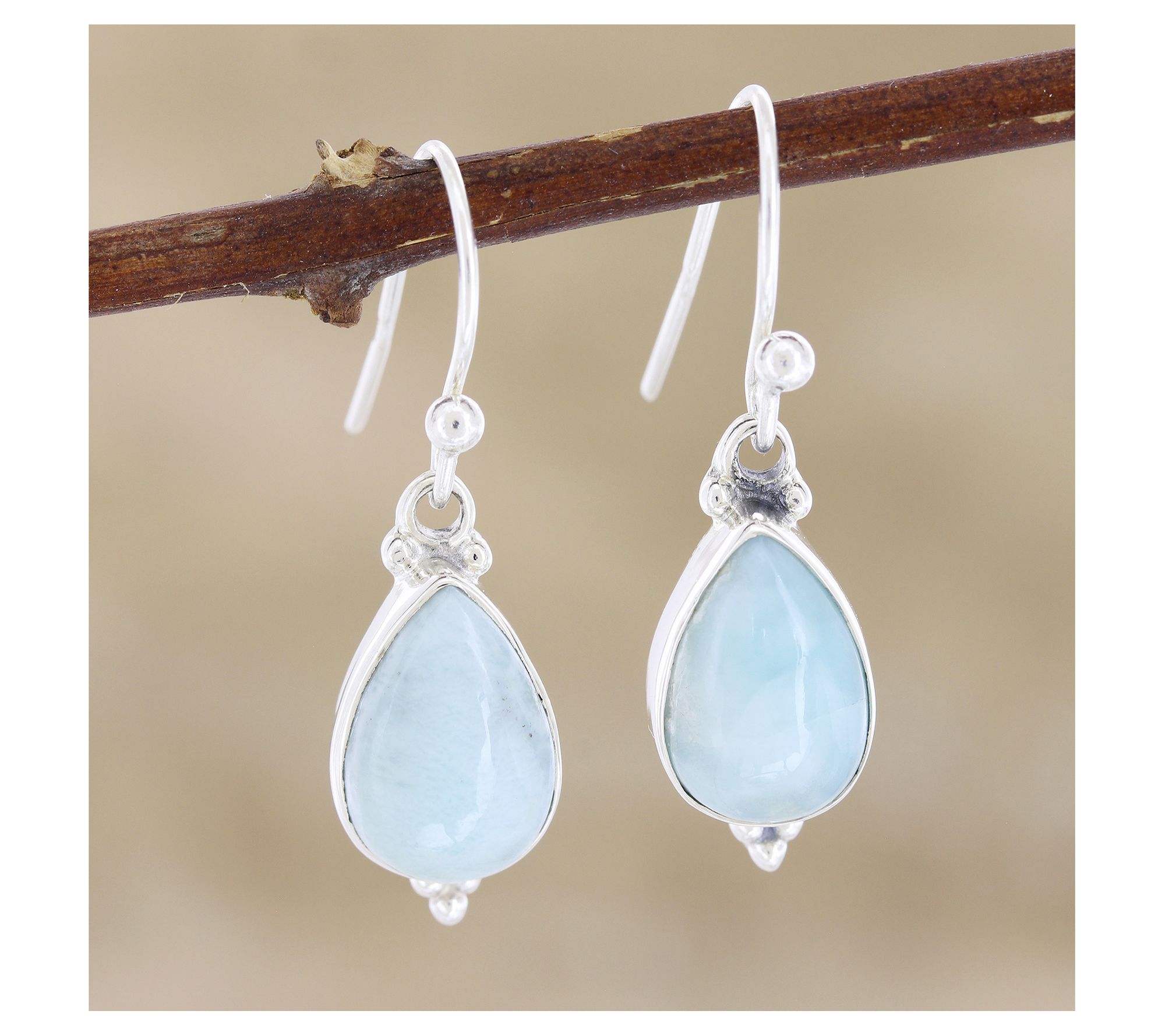 Novica Artisan Crafted Sterling Silver Larimar Dangle Earrings