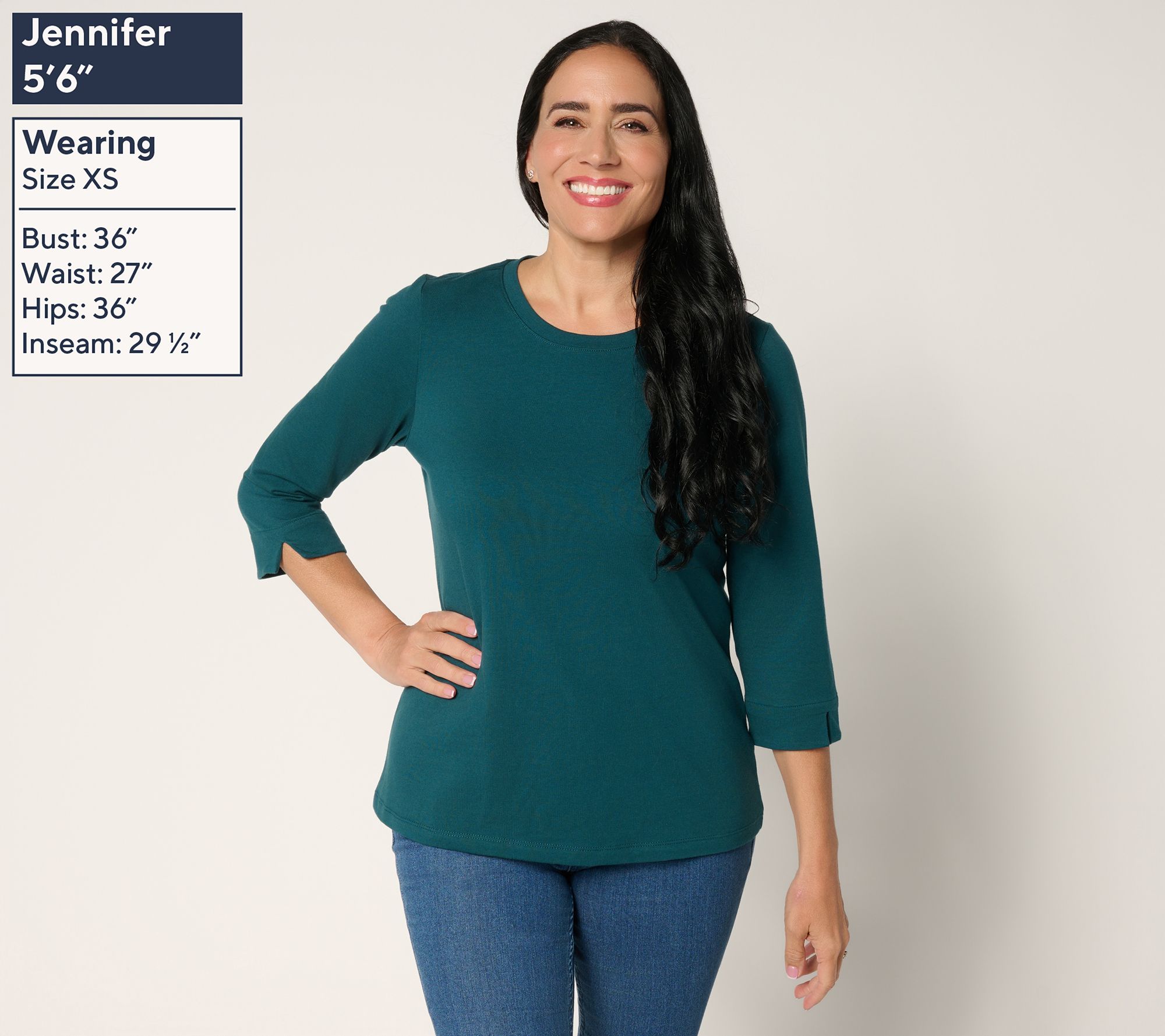 Denim & Co. Essentials Perfect Jersey Round-Neck 3/4-Sleeve Top