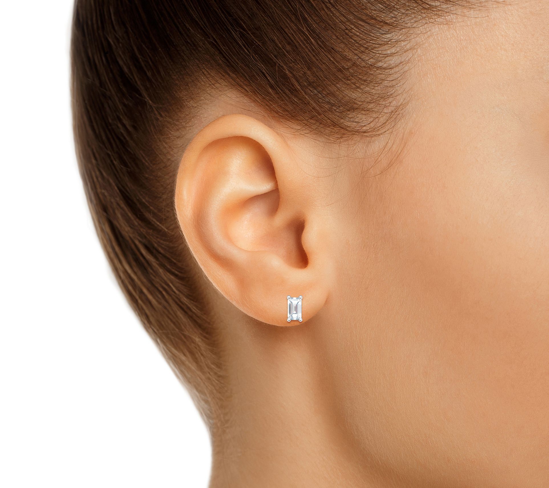 14K Gold Emerald Cut 0.80 cttw White Topaz Stud Earrings