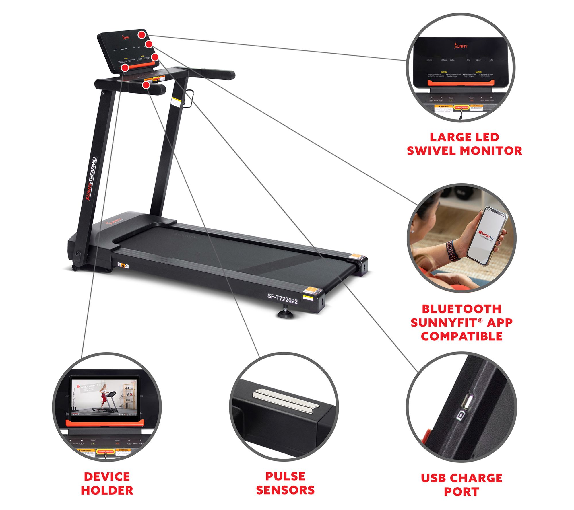 Sunny Interactive Slim Auto Incline Treadmill