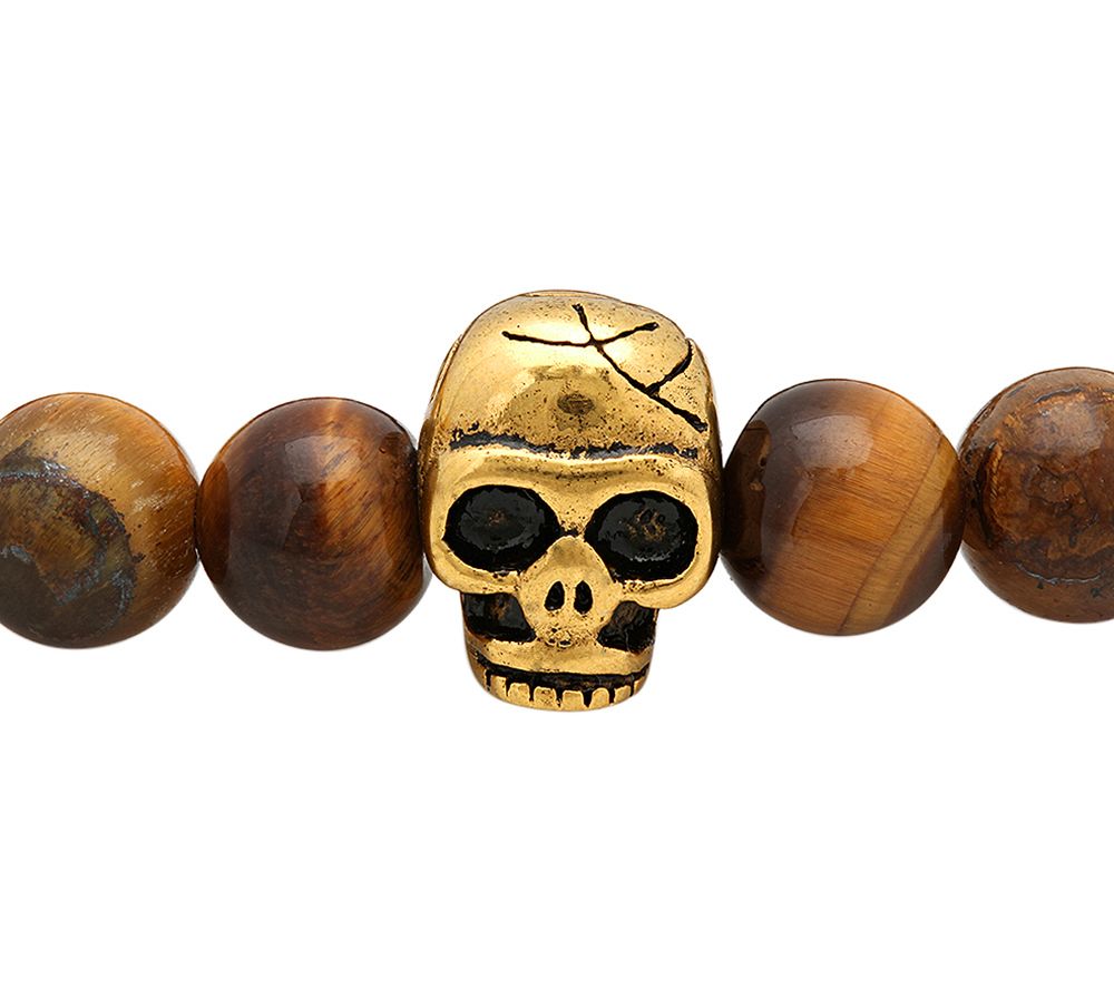 Steel by Design Men's Tiger's Eye & Skull Strech Bracelet