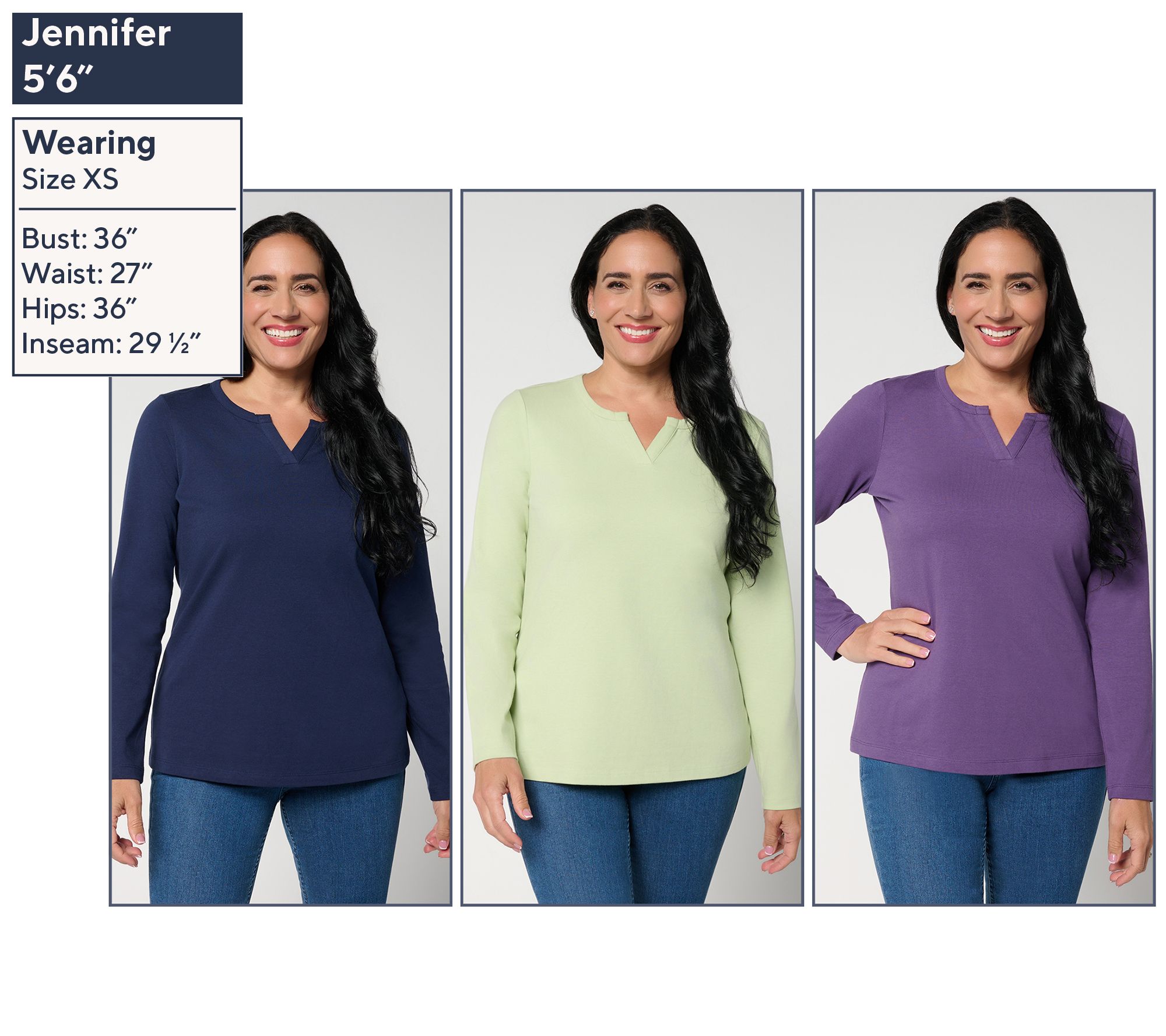 Denim & Co. Essentials Perfect Jersey 3-Pack Split Neck Tops