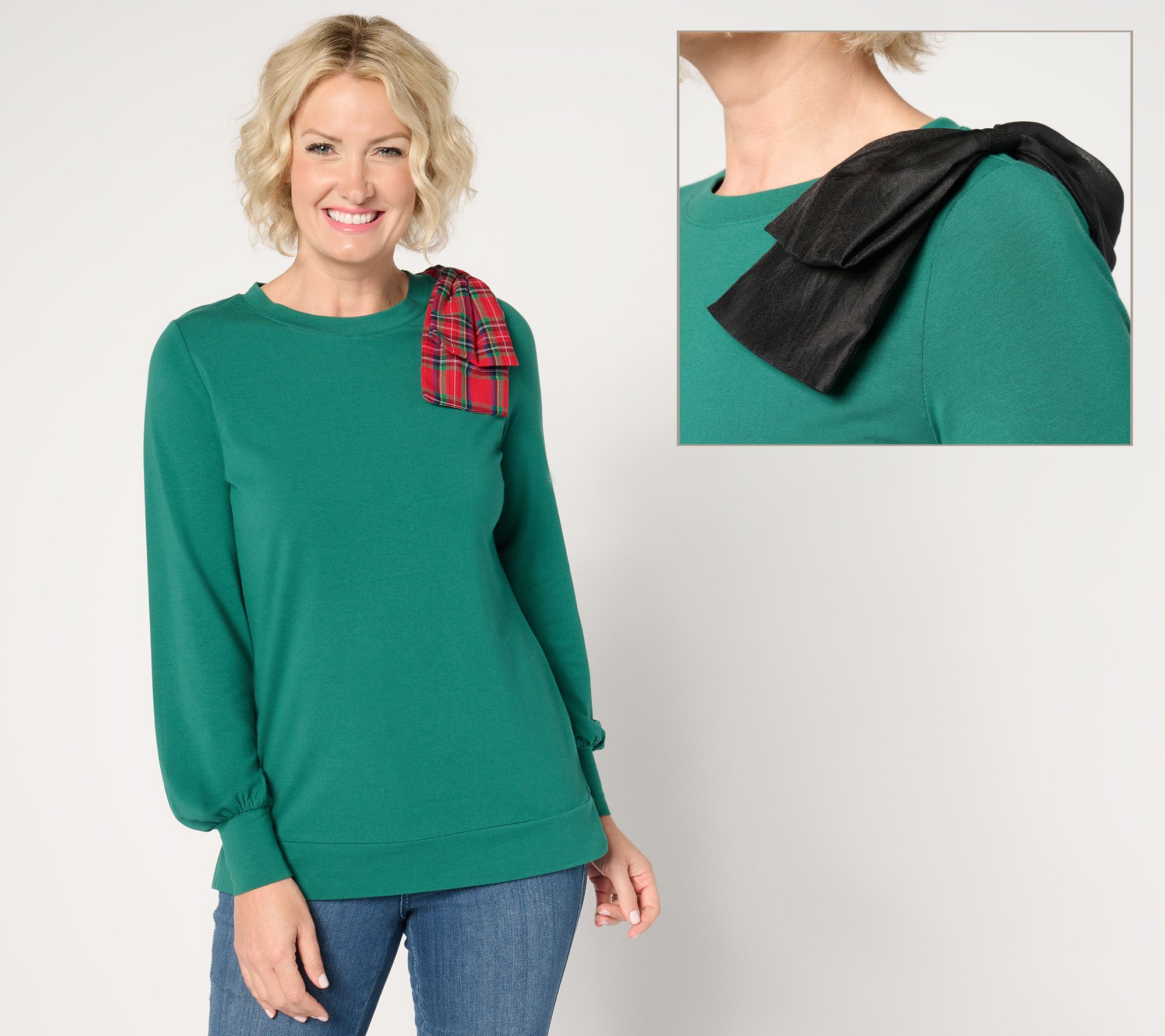 Jingle Belles by Kim Gravel TripleLuxe Knit Double Bow Holiday Top