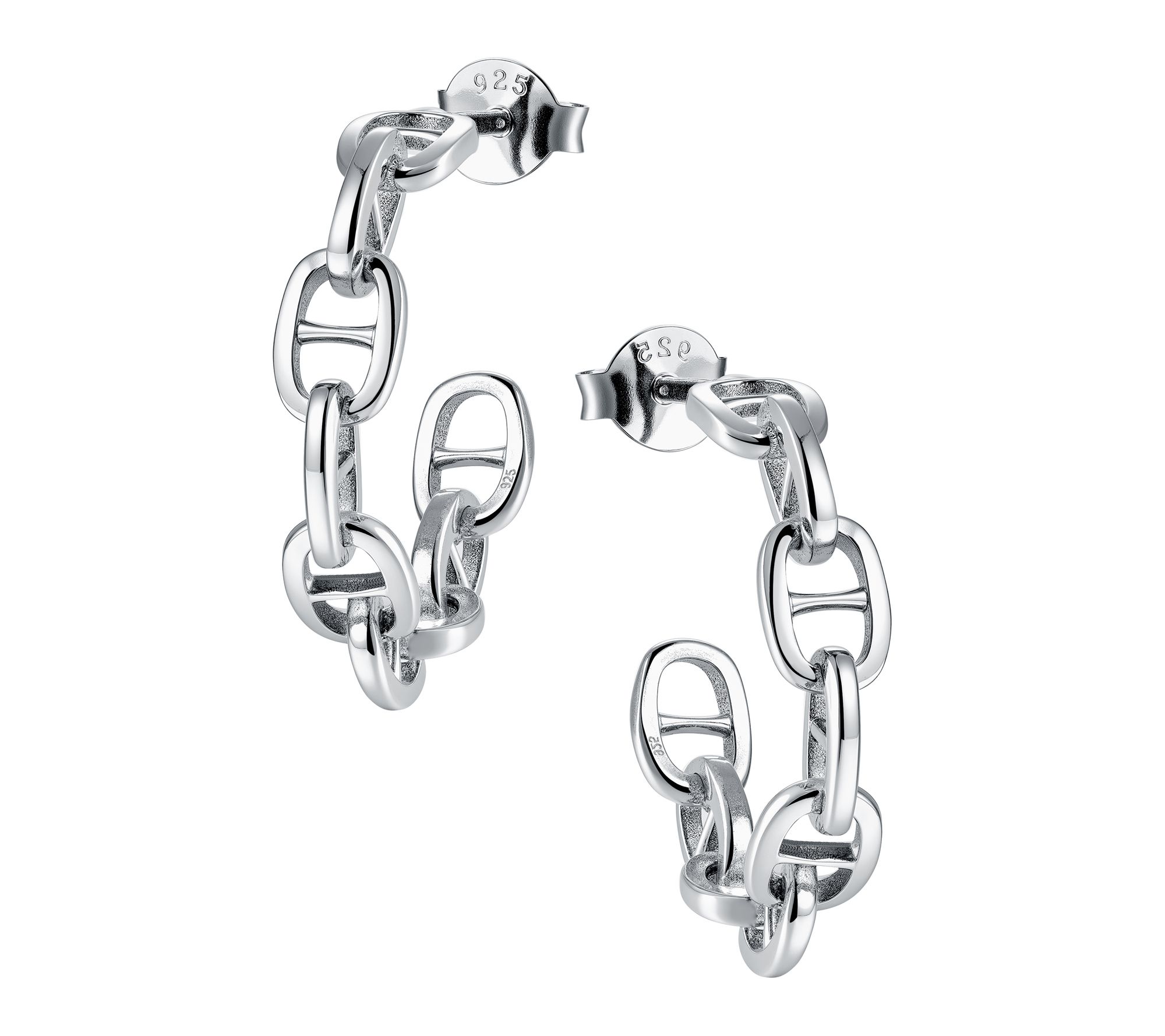 Silver Style Mariner Link Oval Hoop Earrings, Sterling