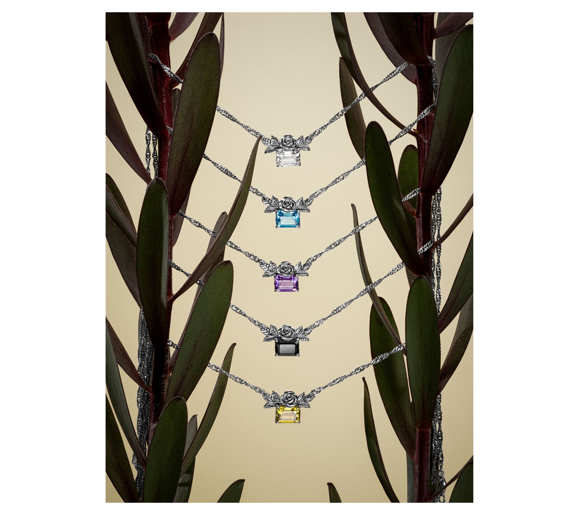 Third Person Sterling Petite Emerald Cut Gemstone Rose Necklace