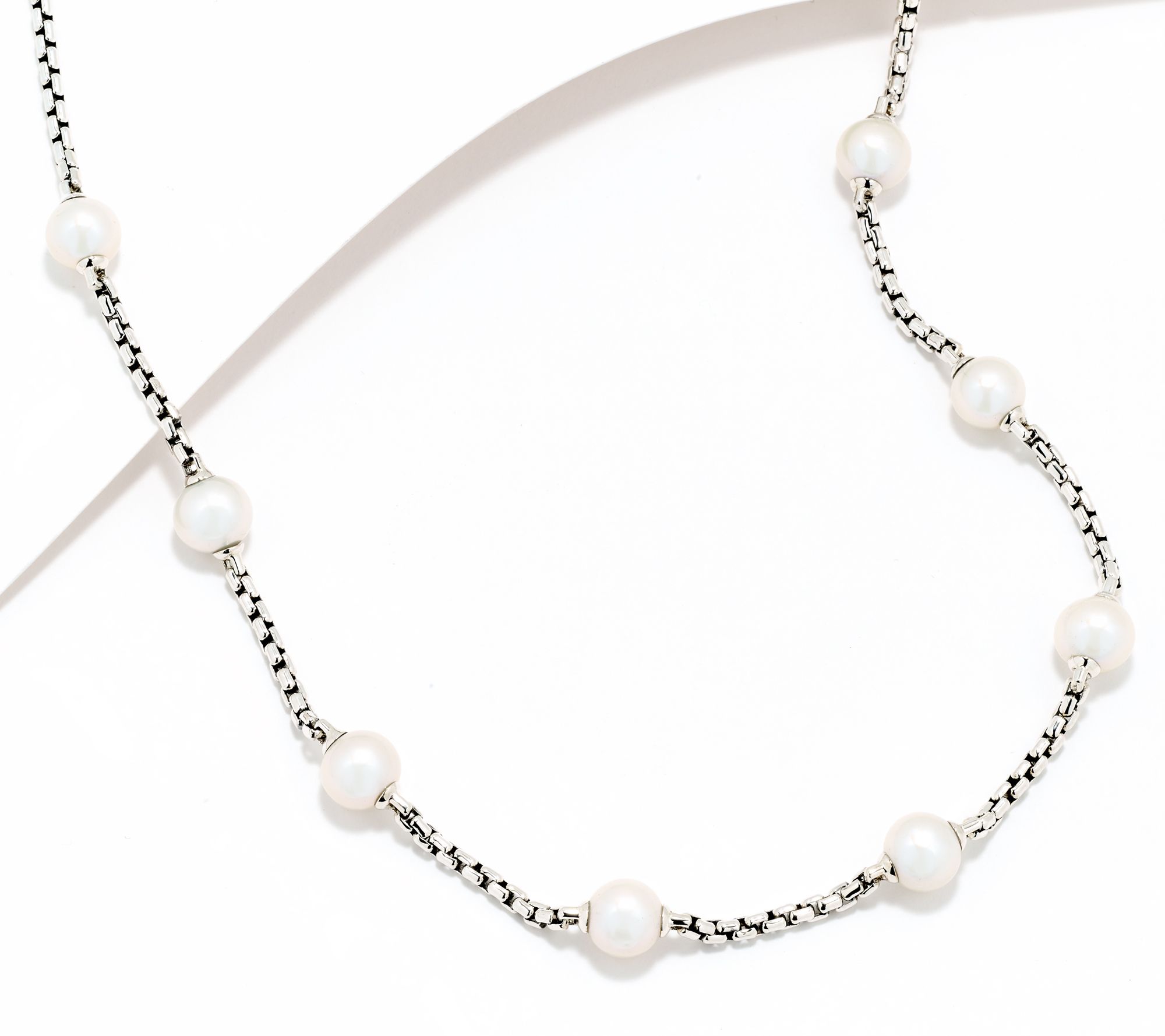 JAI Sterling Silver Cultured Pearl 2.7mm Box Chain Necklace