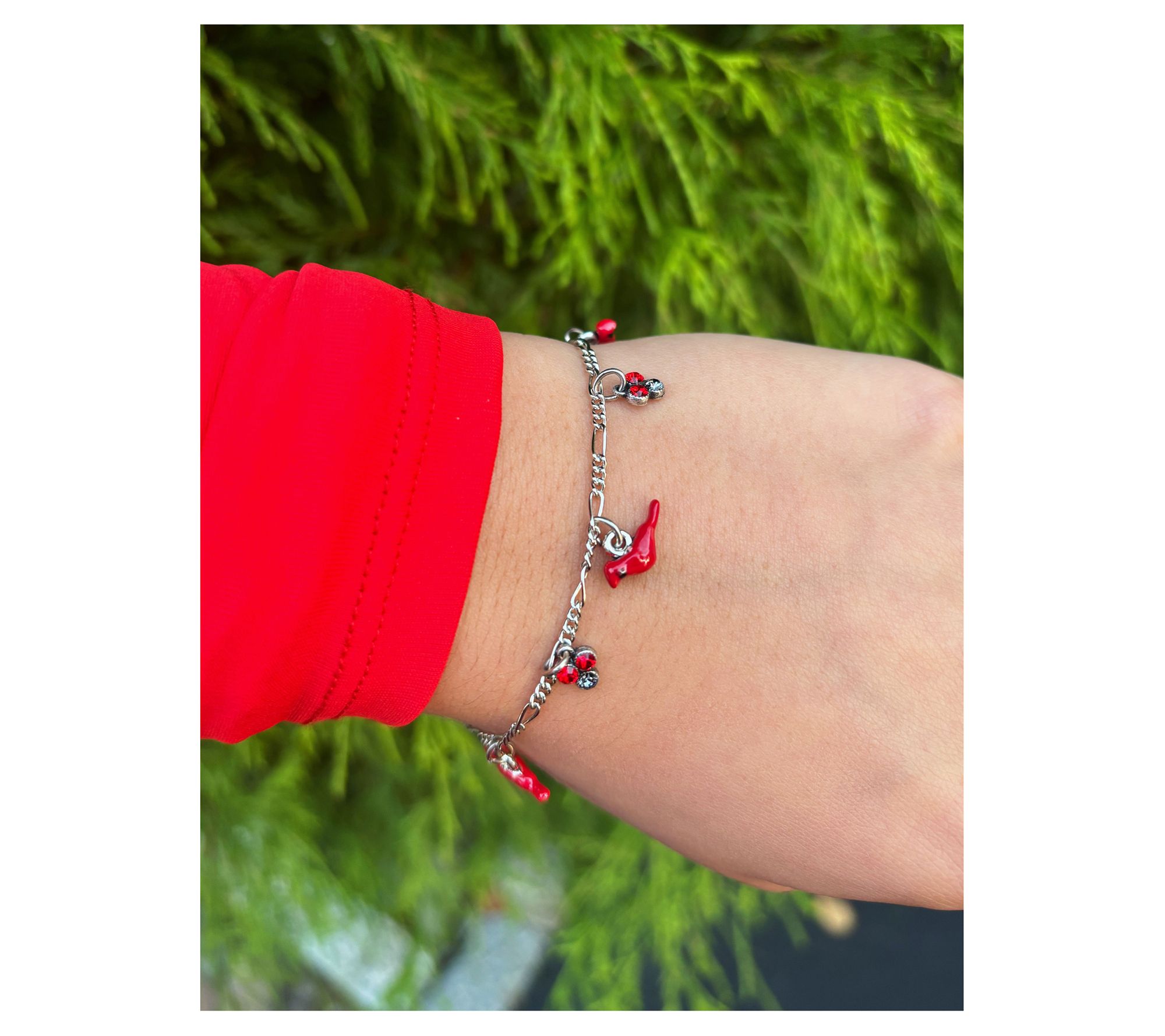 Anne Koplik Enamel Cardinal & Crystal Collar Bracelet