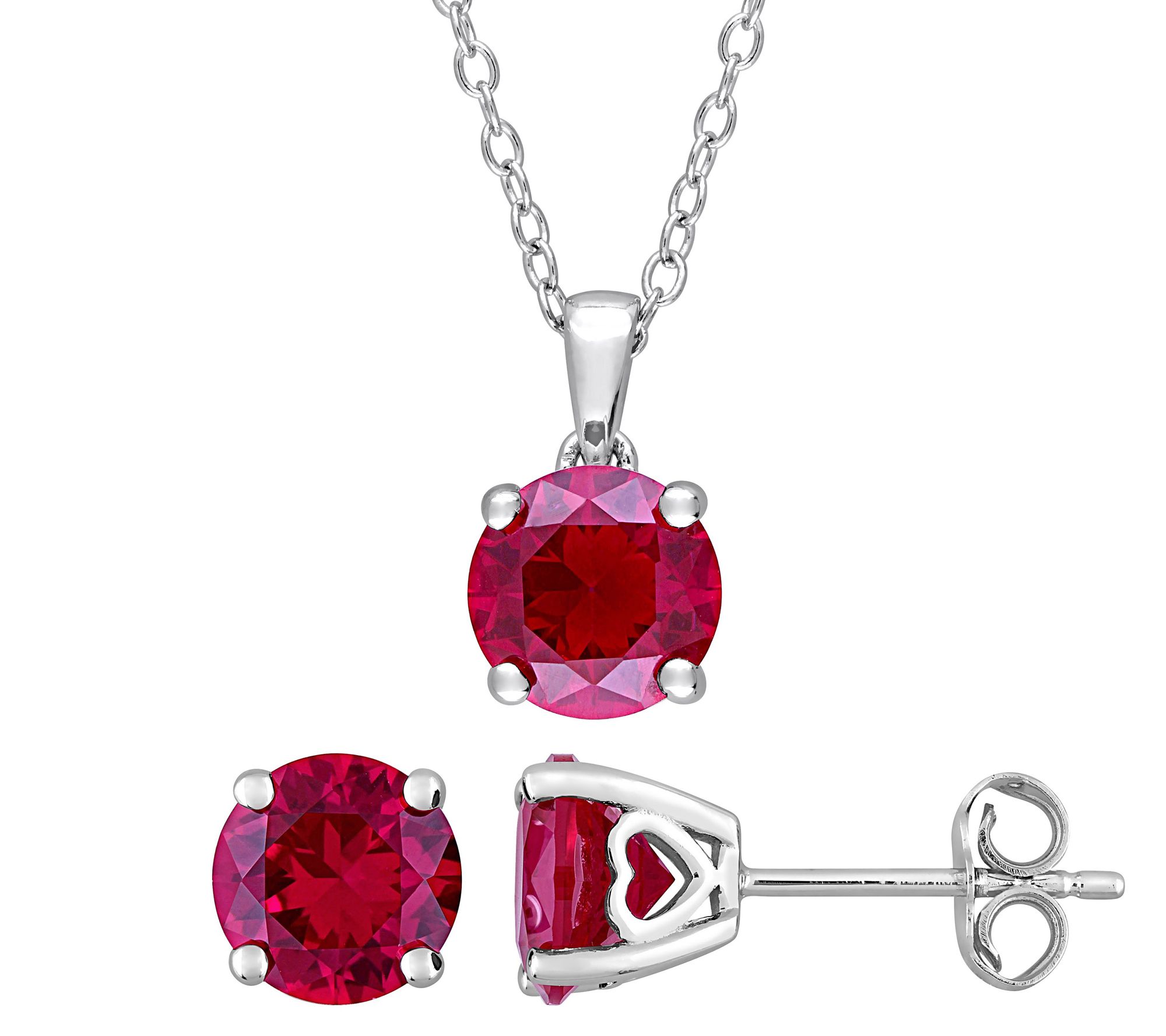 Sterling Silver 4.80 cttw Created Ruby Earring & Necklace Set