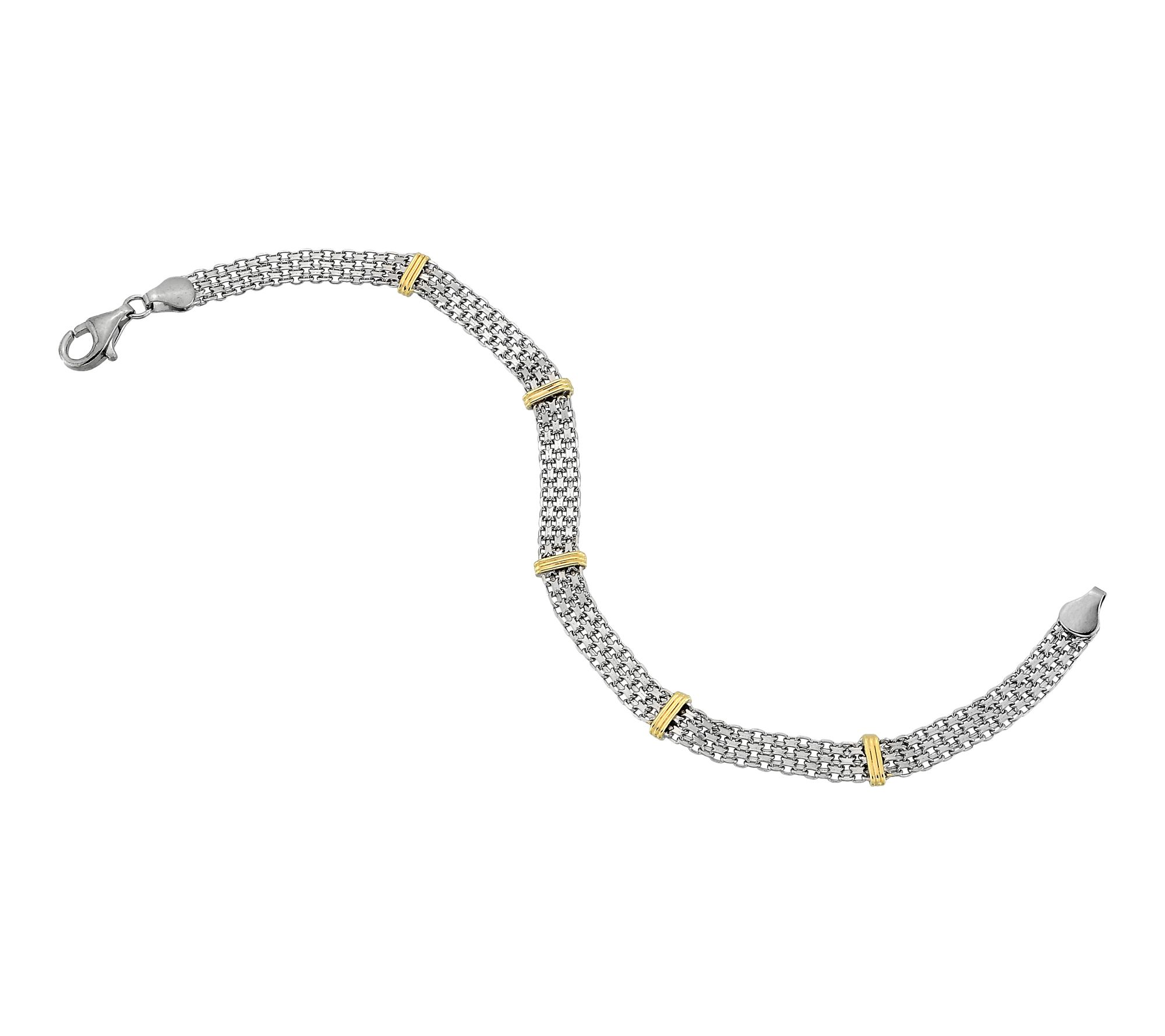 Silver Style Two-Tone Bismark & Bar Link Bracelet, Sterling