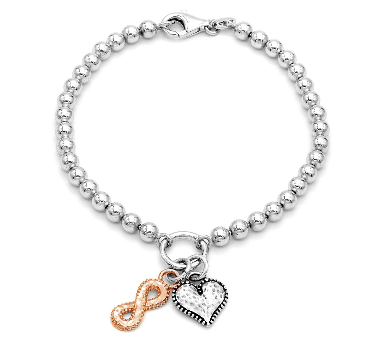 Or Paz Sterling Silver Beaded Heart & Eternity Charm Bracelet