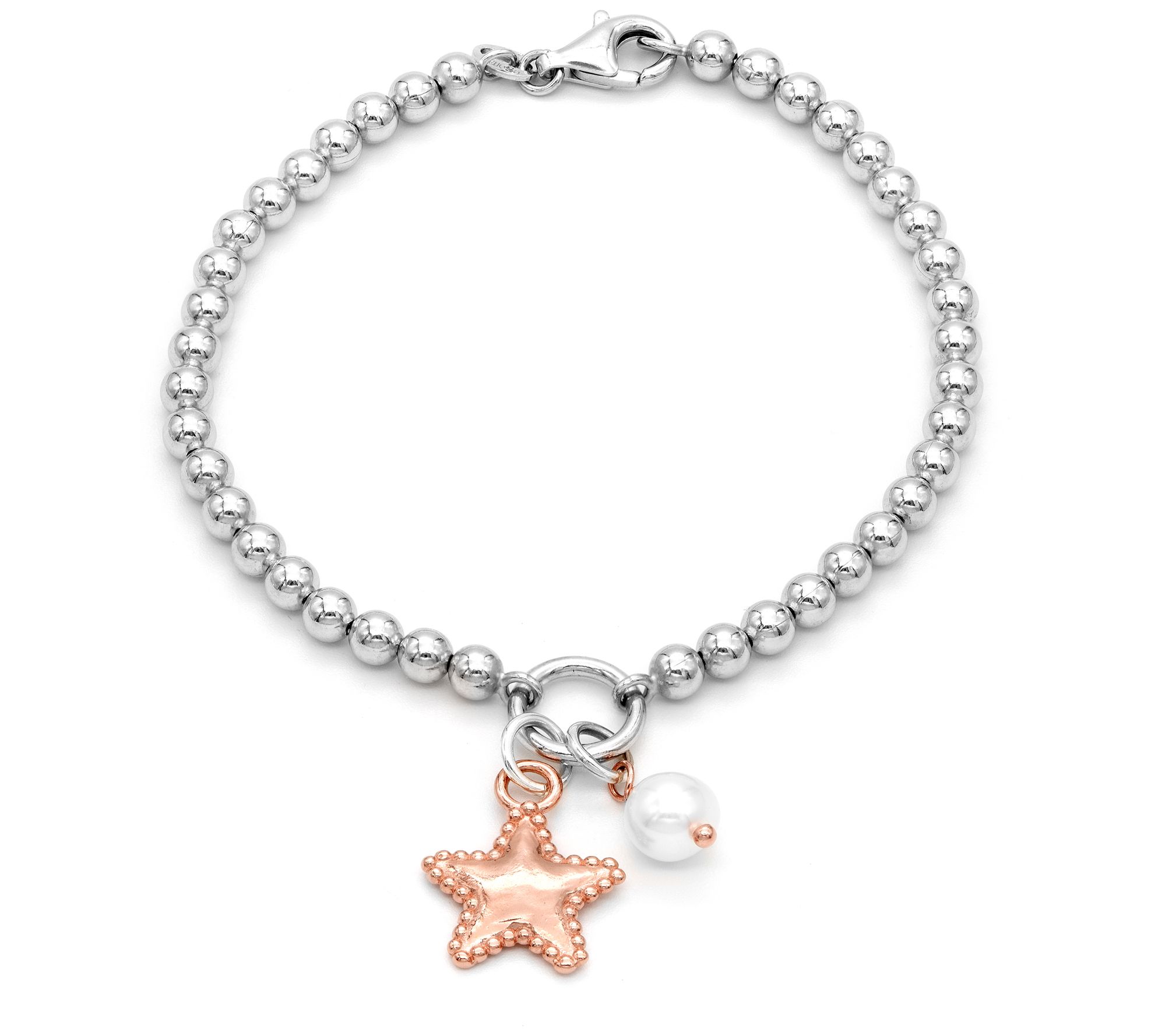 Or Paz Sterling Silver Star & Cultured Pearl Charm Bracelet