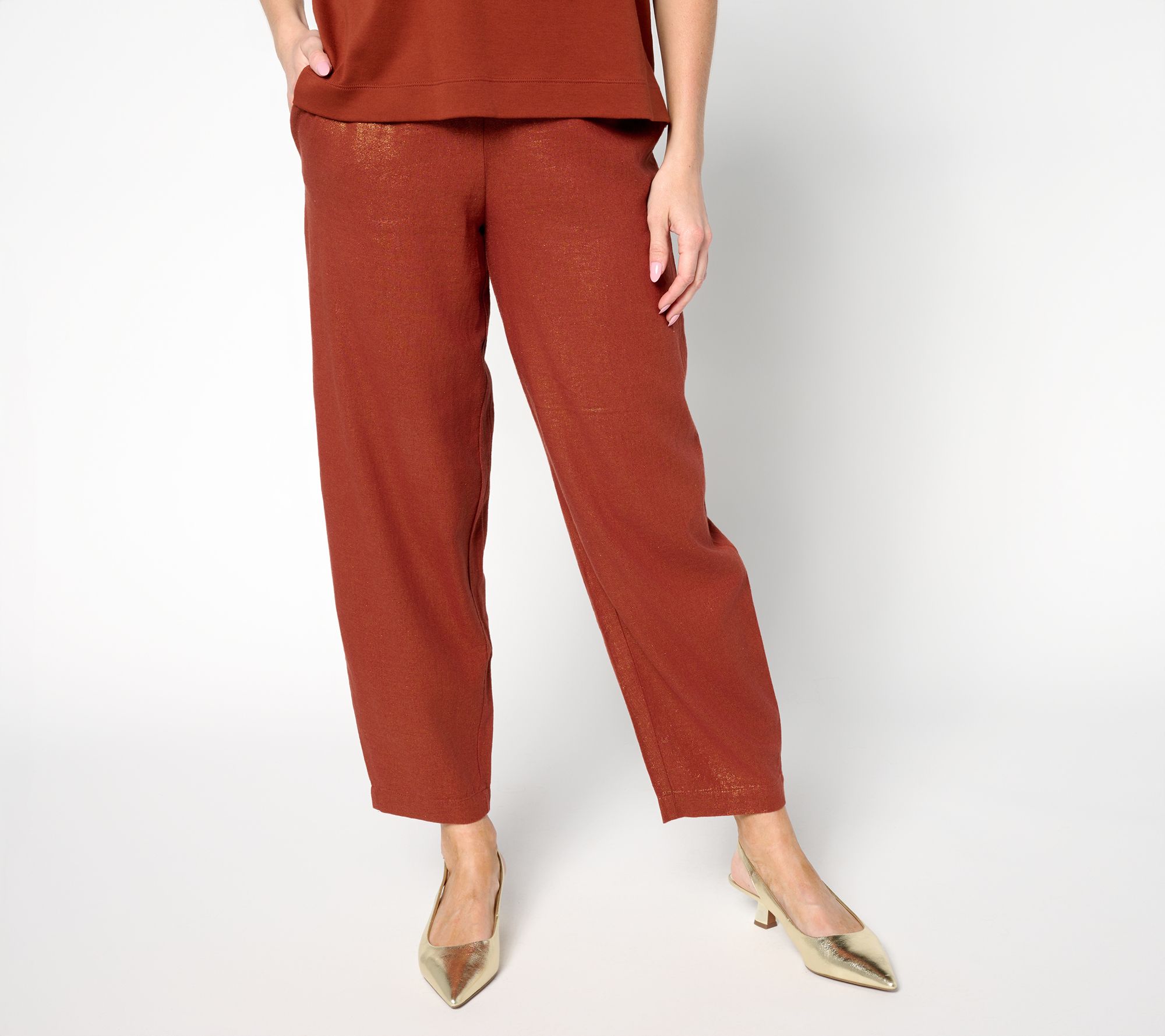 Carla Rockmore Collection Regular Foil Linen Blend Lantern Pant