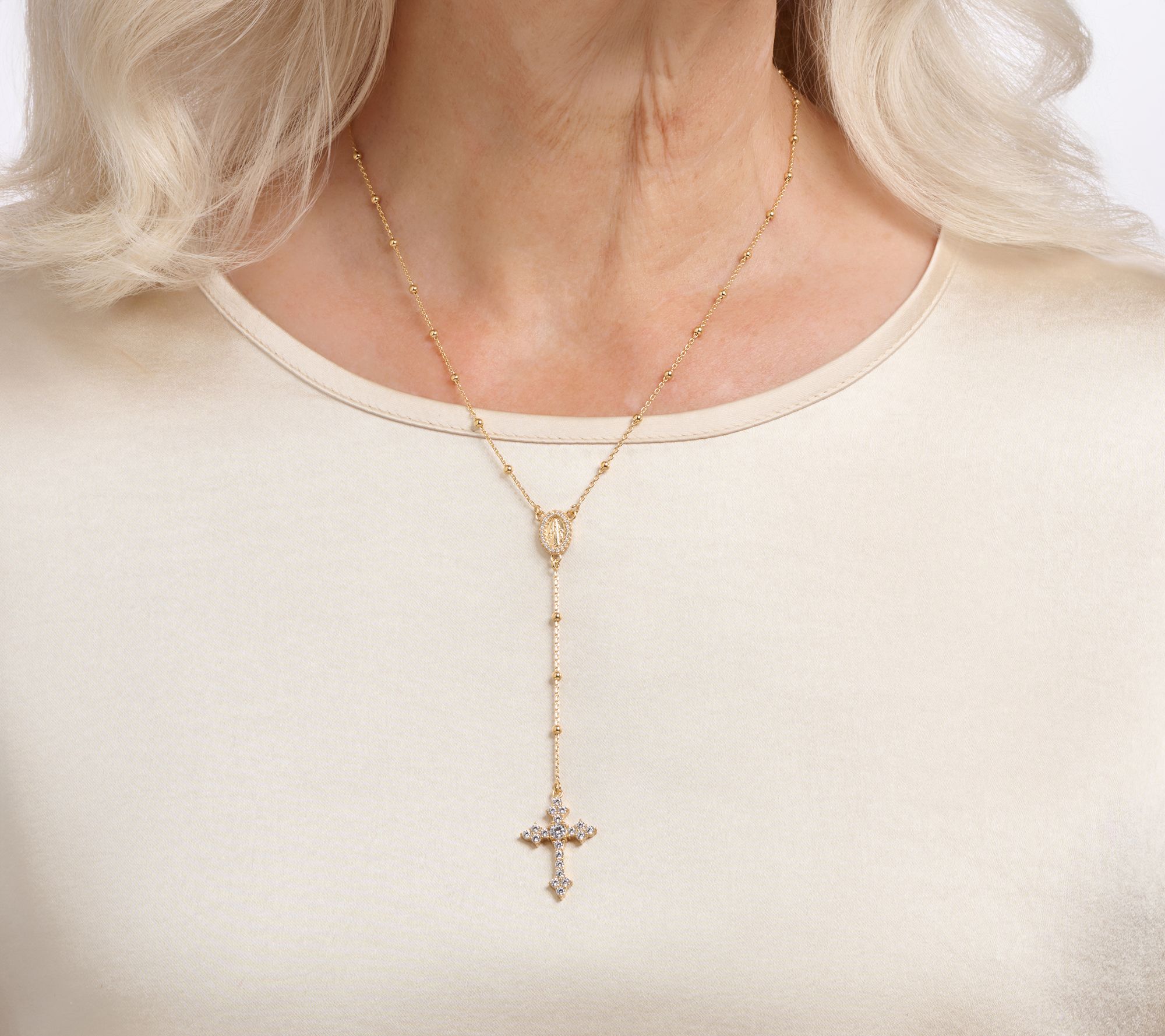 Diamonique Italia Rosary Necklace, Sterling Silver