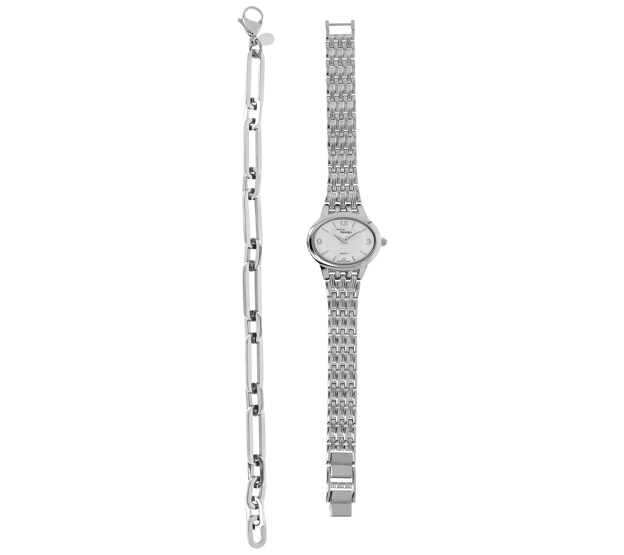 Steel by Design Paperclip Bracelet & Stampato Watch Set