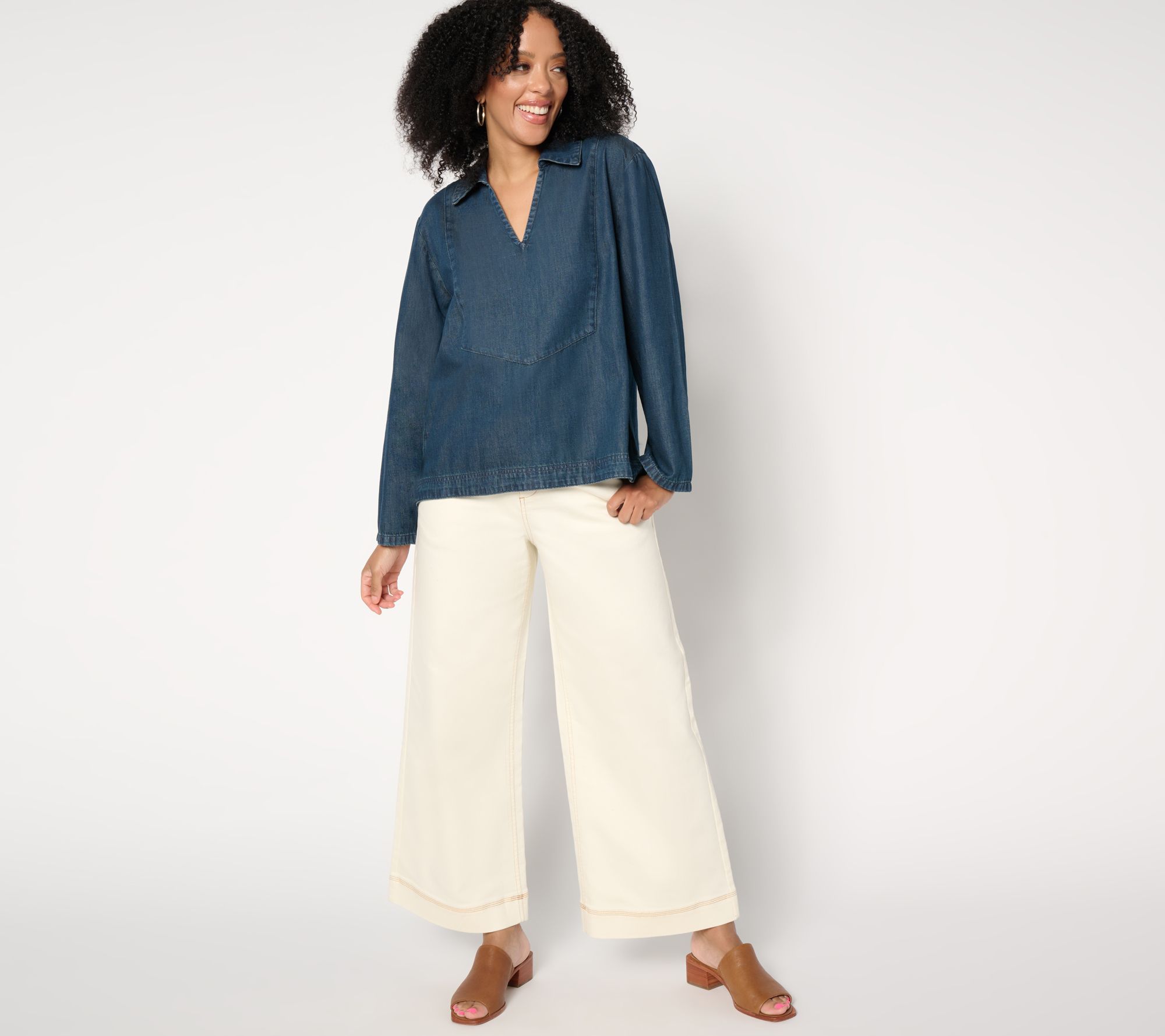 Me by Jennie Garth Eden Drapey Denim Popover Blouse