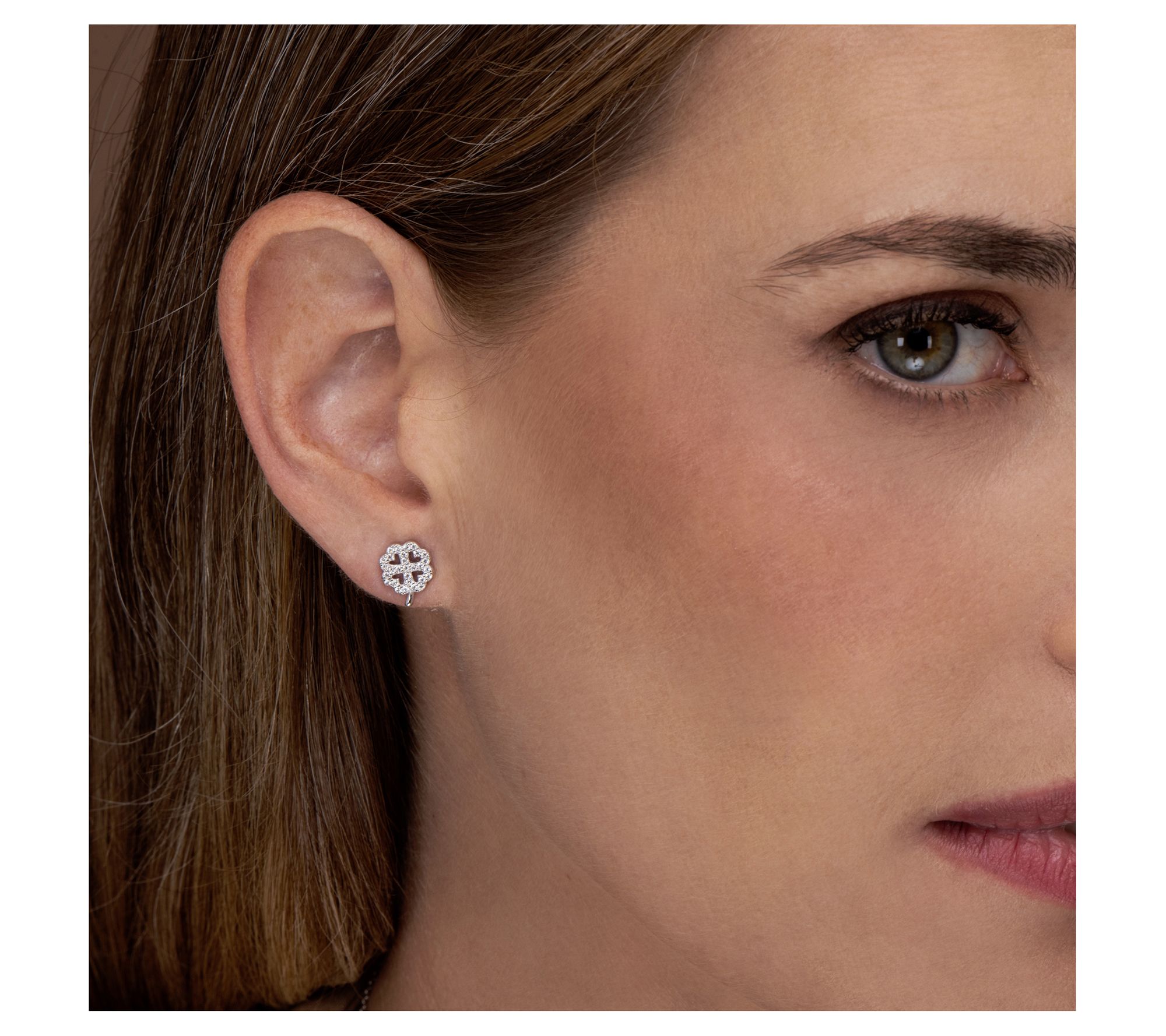 Diamonique Clover Stud Earrings, Sterling Silver