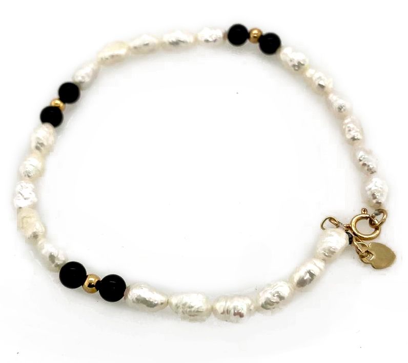 Alkeme 14K Gold Cultured Pearl & Onyx Necklace & Bracelet Set