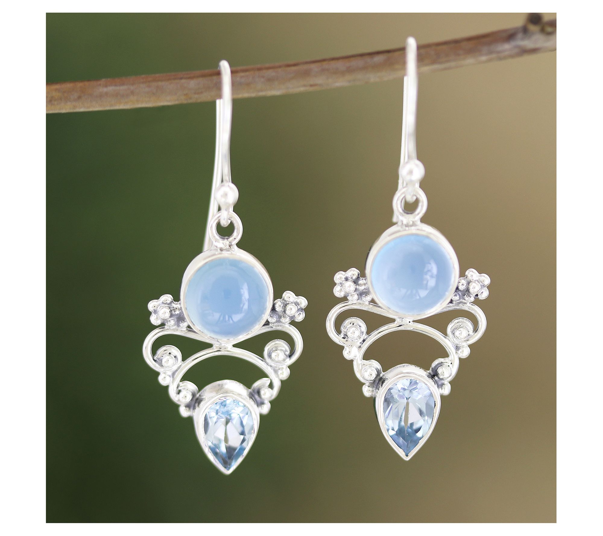 Novica Artisan-Crafted Sterling Chalcedony & Topaz Earrings