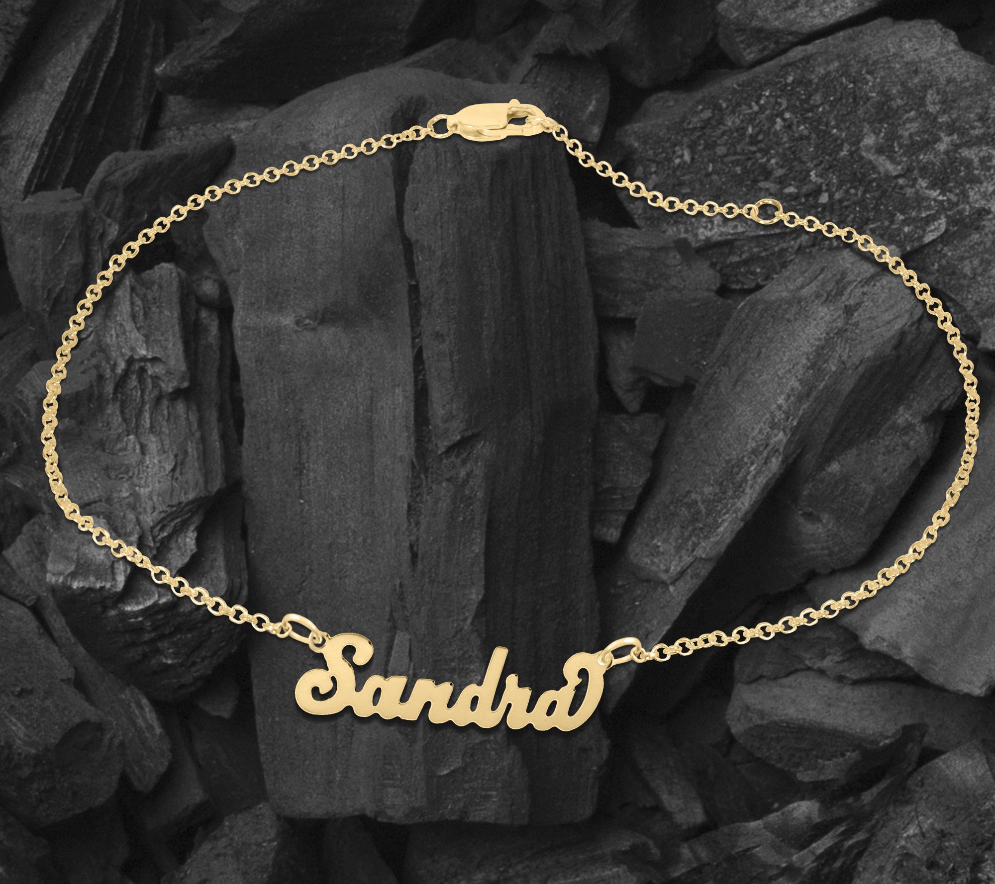 14K Gold Plated Sterling Cursive Personalized A nkle Bracelet