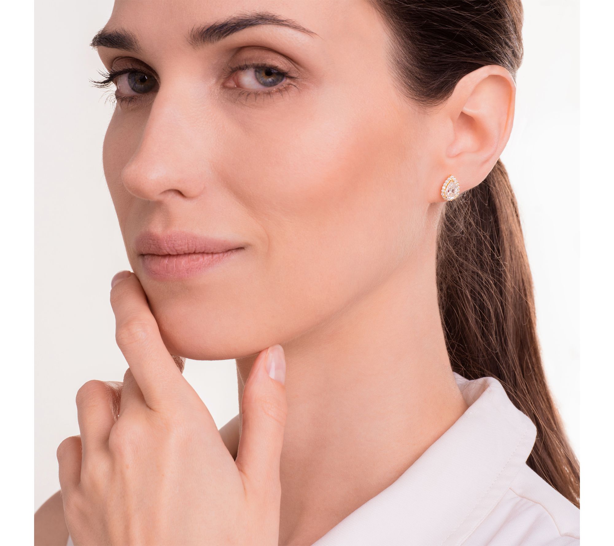 Moissanite Pear Cut Halo Stud Earrings, 18K Gold Plated