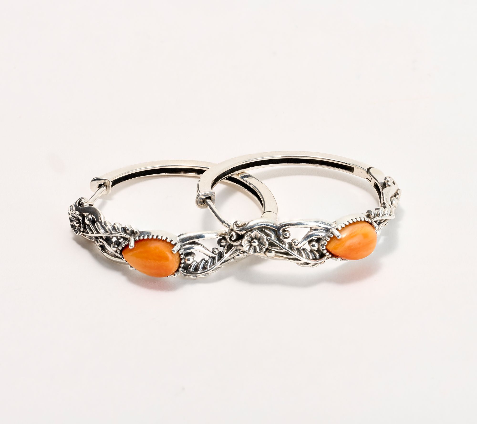 American West Sterling Silver Vine & Leaf Hinge Hoop Earrings