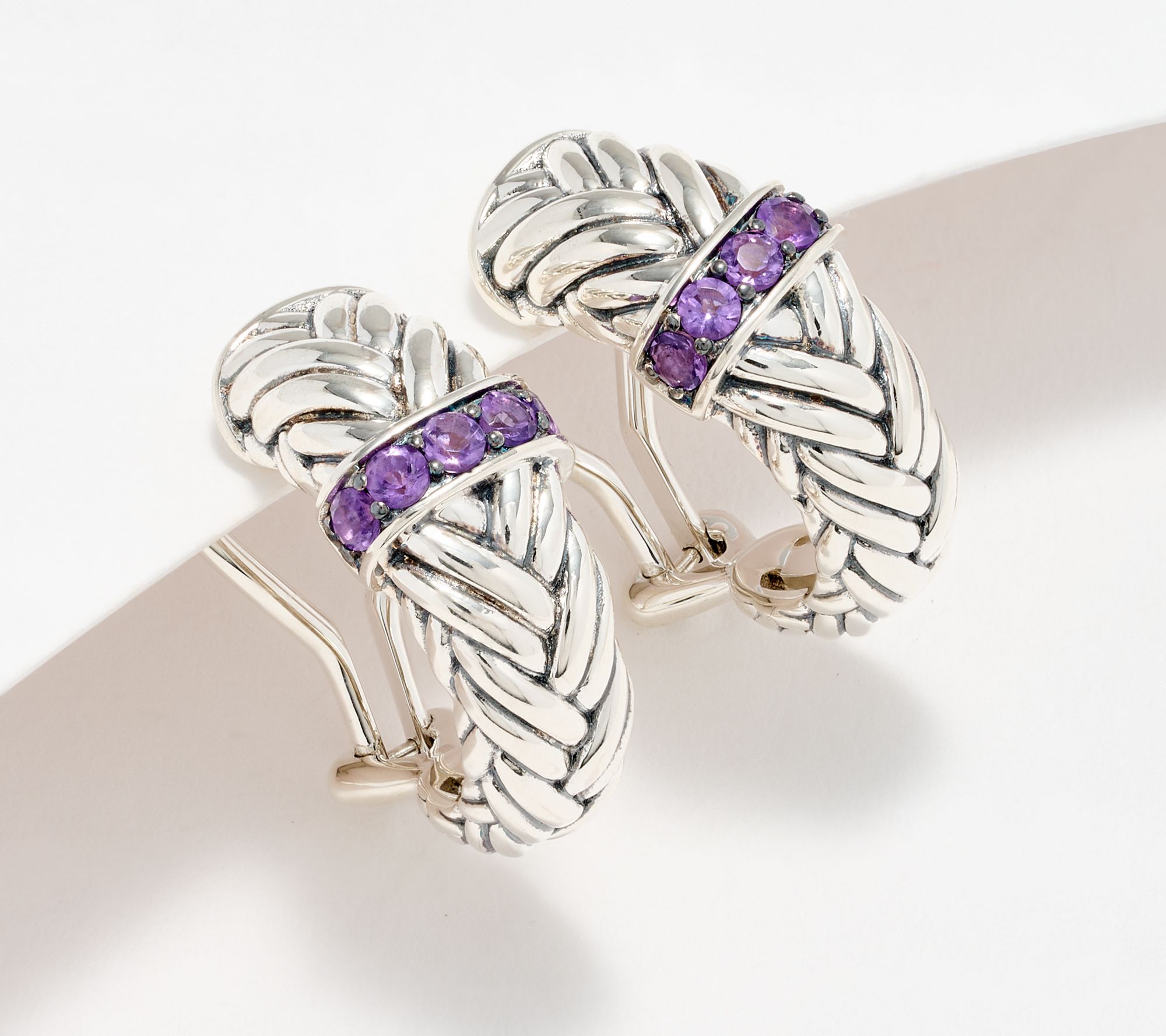 JAI Sterling Silver Legacy Woven Texture Pave Earrings