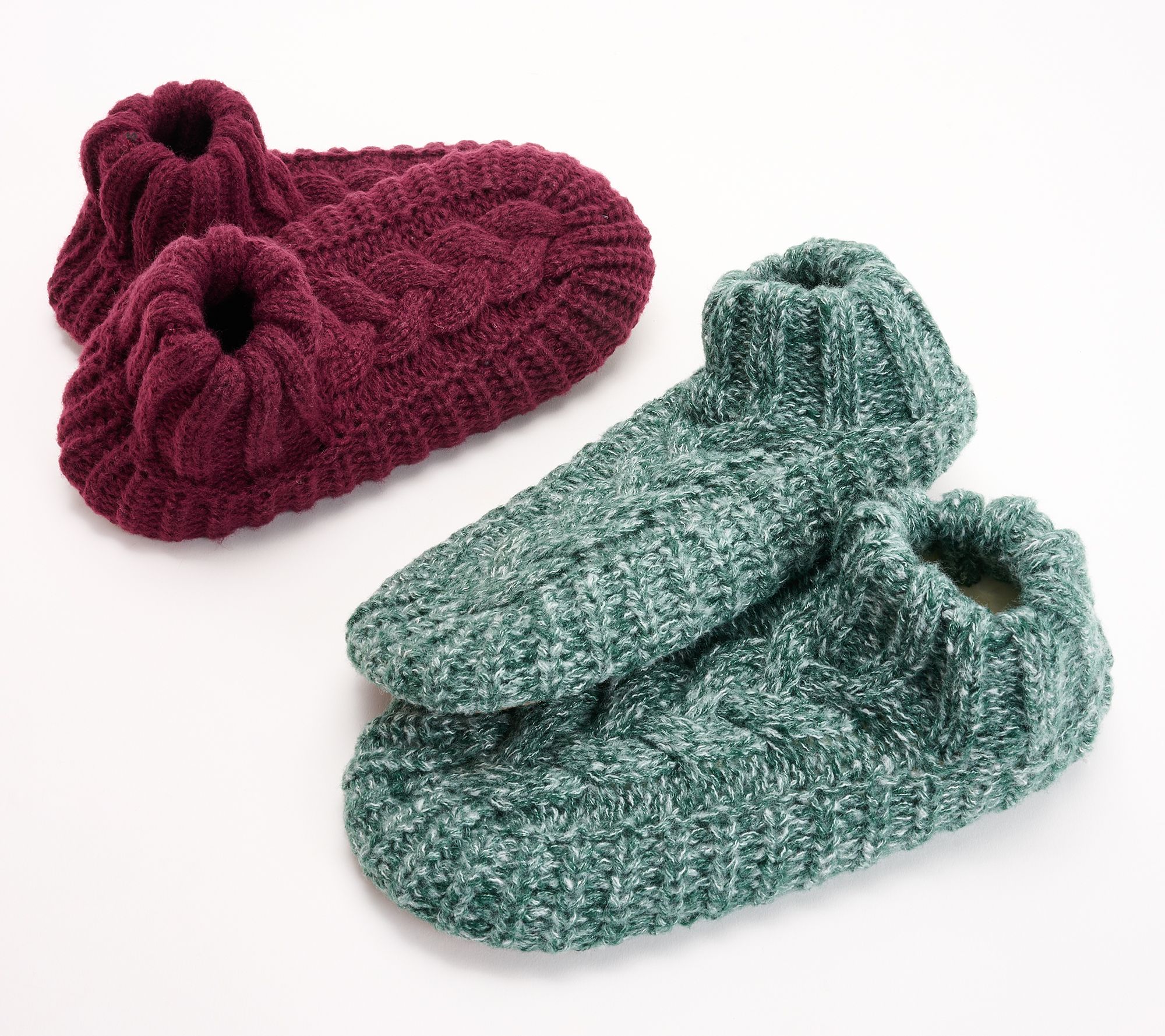 MUK LUKS Set of 2 Aloe Infused Cable Knit Slipper Socks
