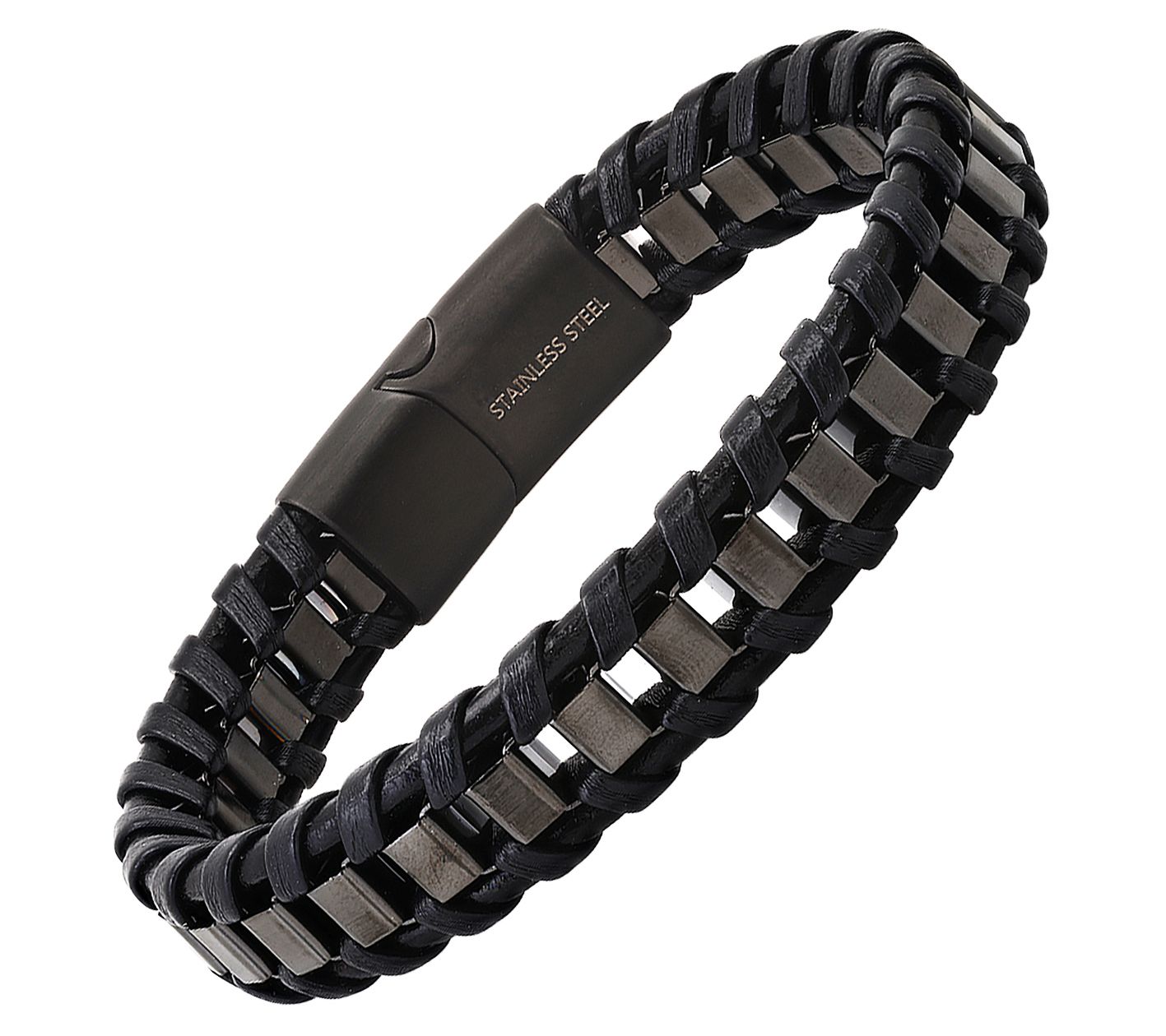 Steel By Design Men's Leather & Oxidized Chain Bracelet