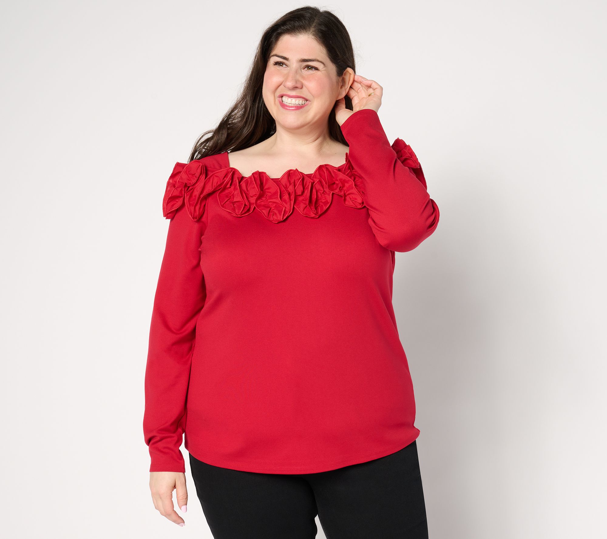 BEAUTIFUL by Lawrence Zarian Silky Ponte Top with Rosette Detail