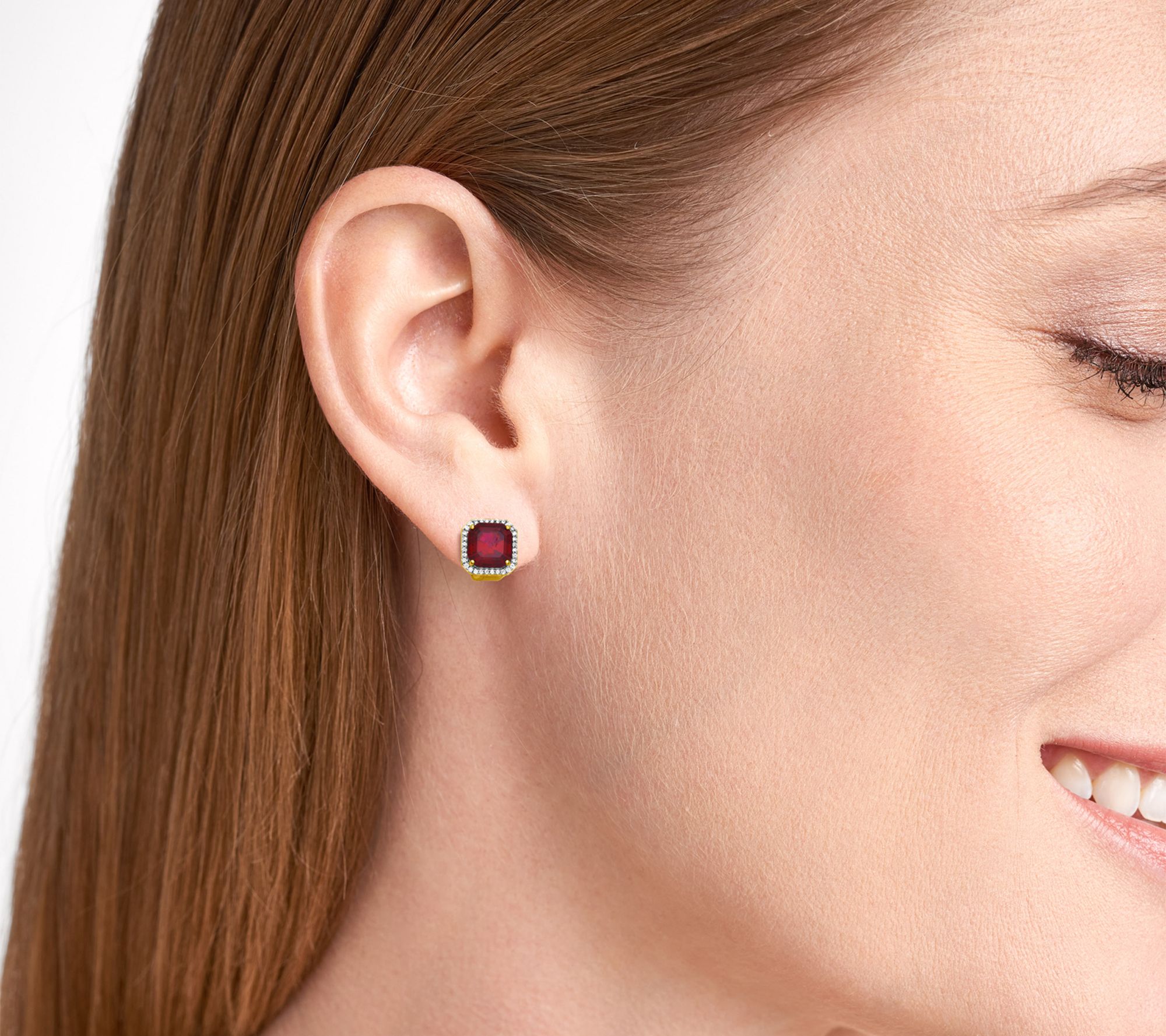 LuxLab Grown Ruby & Diamond Earrings, Sterling Silver