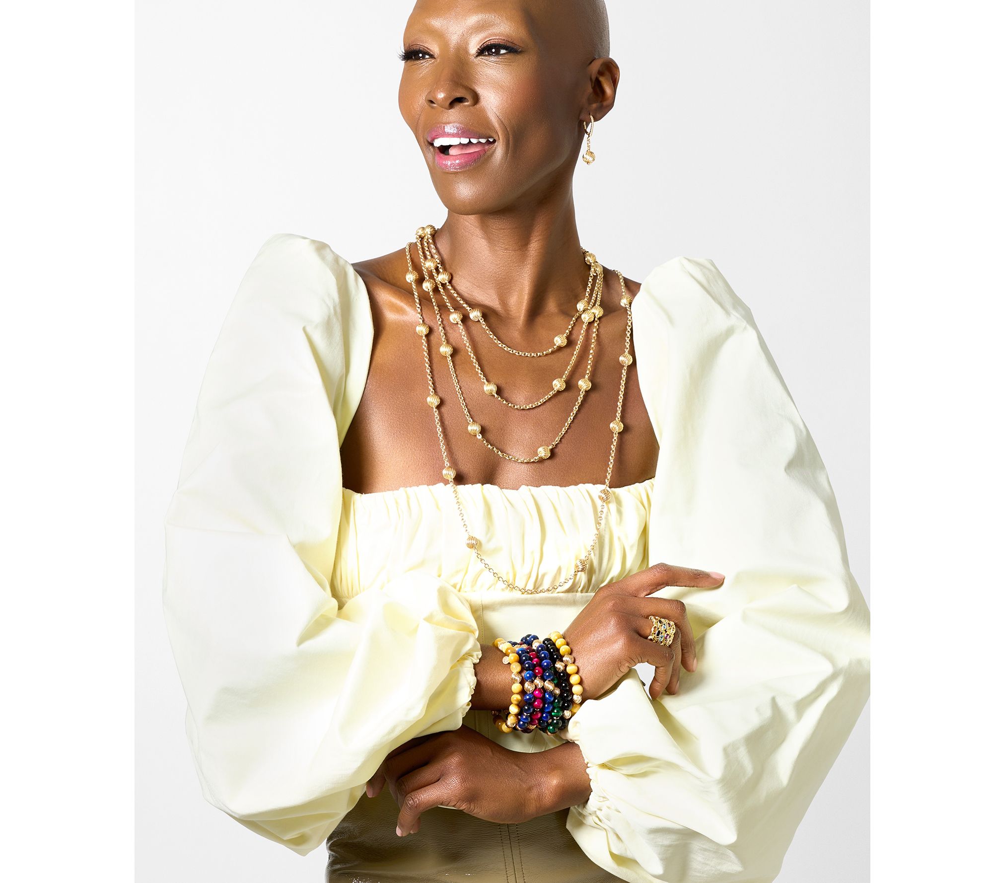 Christian James by Scott Grimes 14K Gold Clad Gemstone Bead Ripple Bracelet