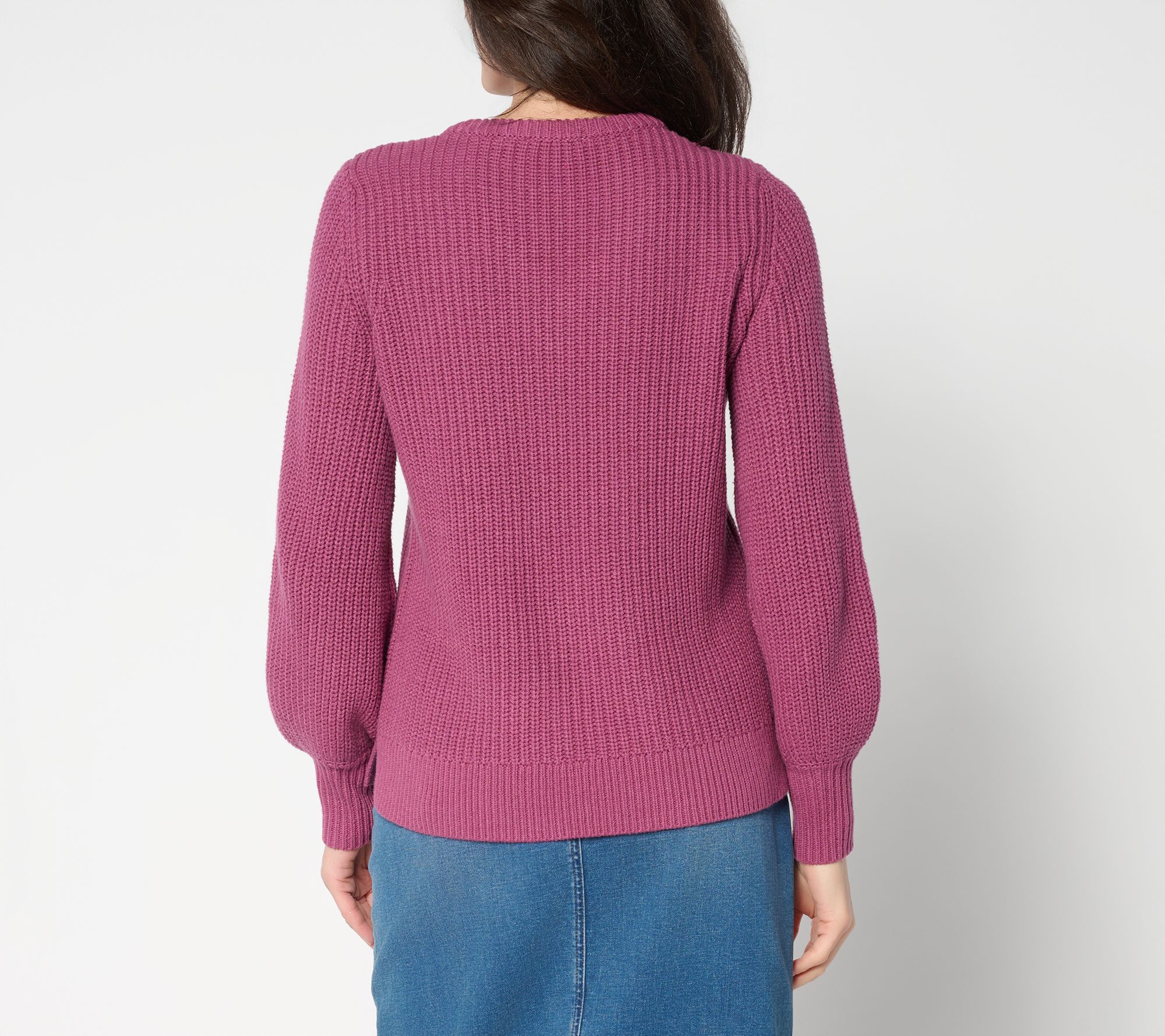 Belle by Kim Gravel Chunky Shaker Knit Bishop Sleeve Sweater