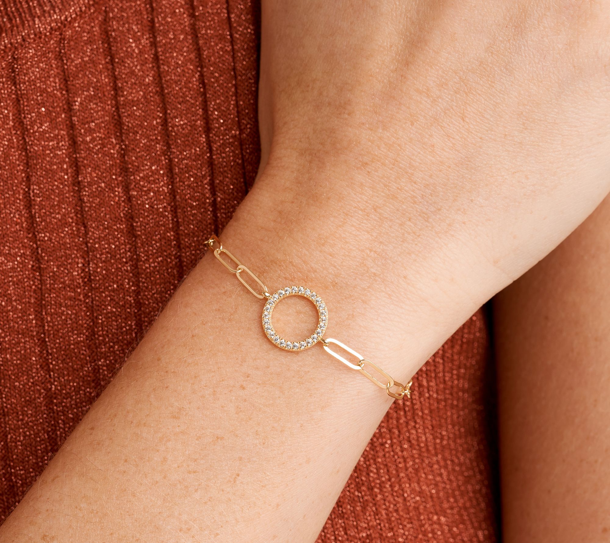 Diamonique Paperclip Link Circle Bracelet, 18Kld Clad