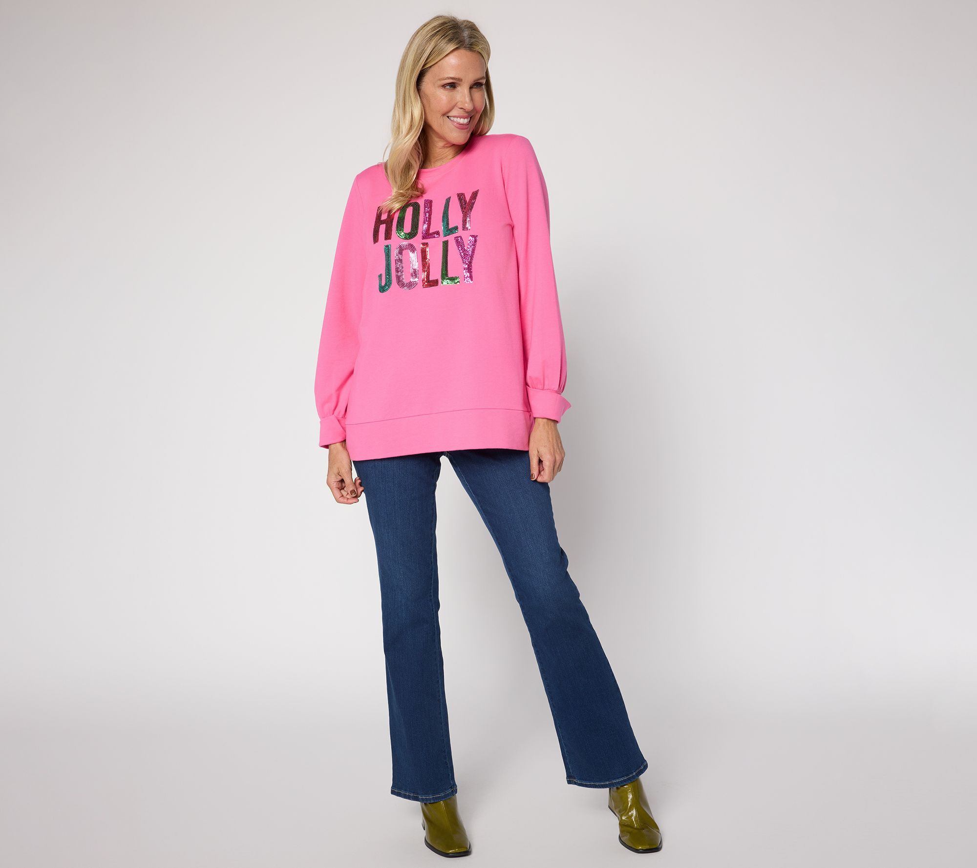 Jingle Belles by Kim Gravel Sequin Holly Jolly Knit Top