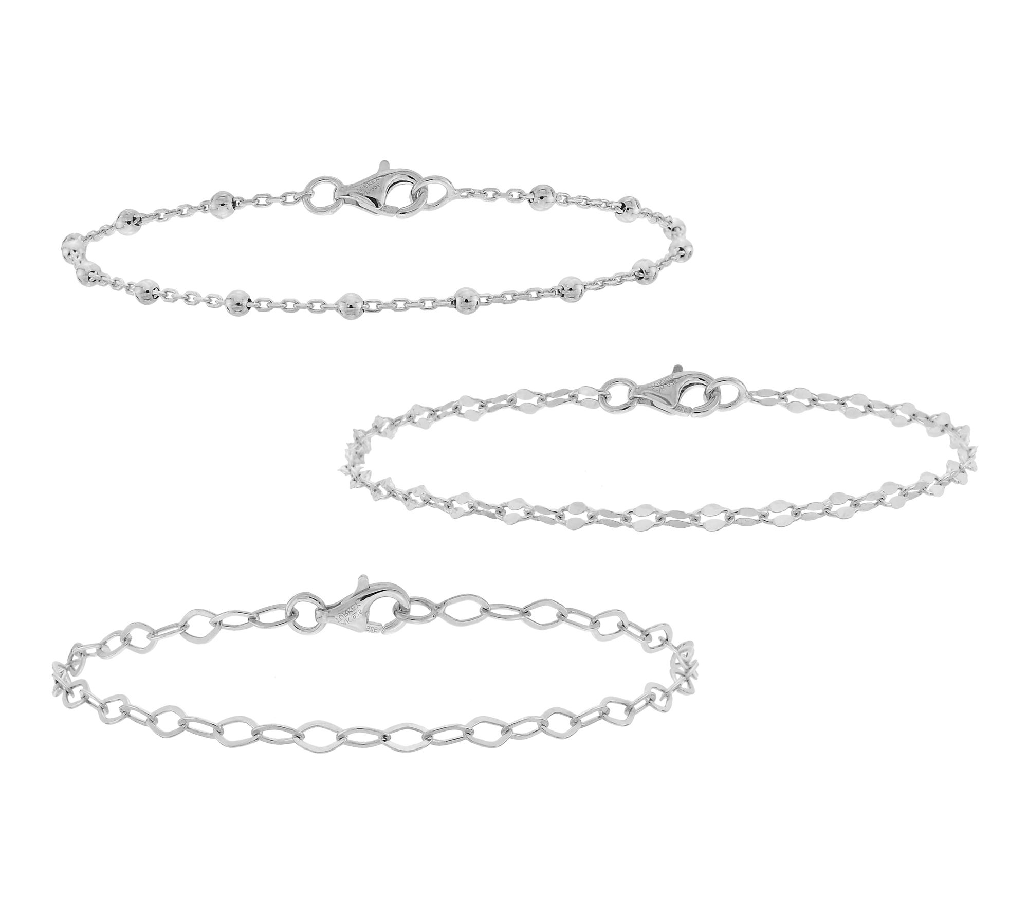 Silver Style Set of 3 Multi-Link Bracelets, Sterling