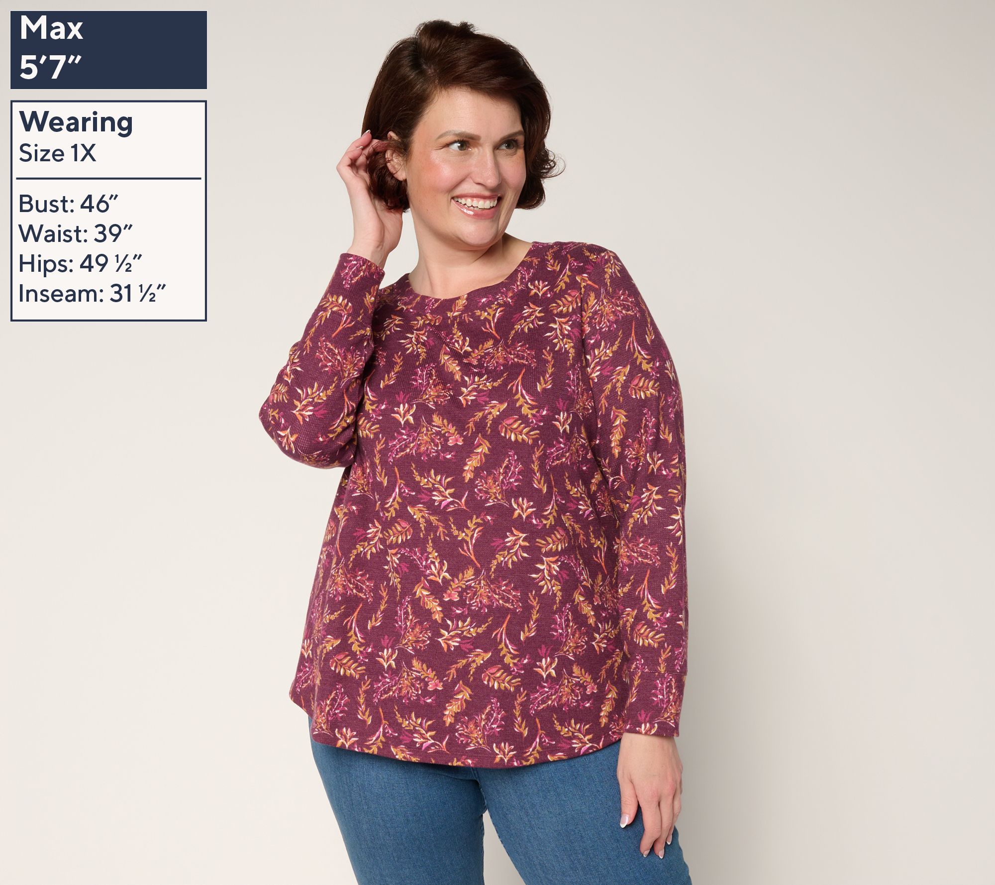 Denim & Co. Printed Floral Waffle Knit Round Neck Top