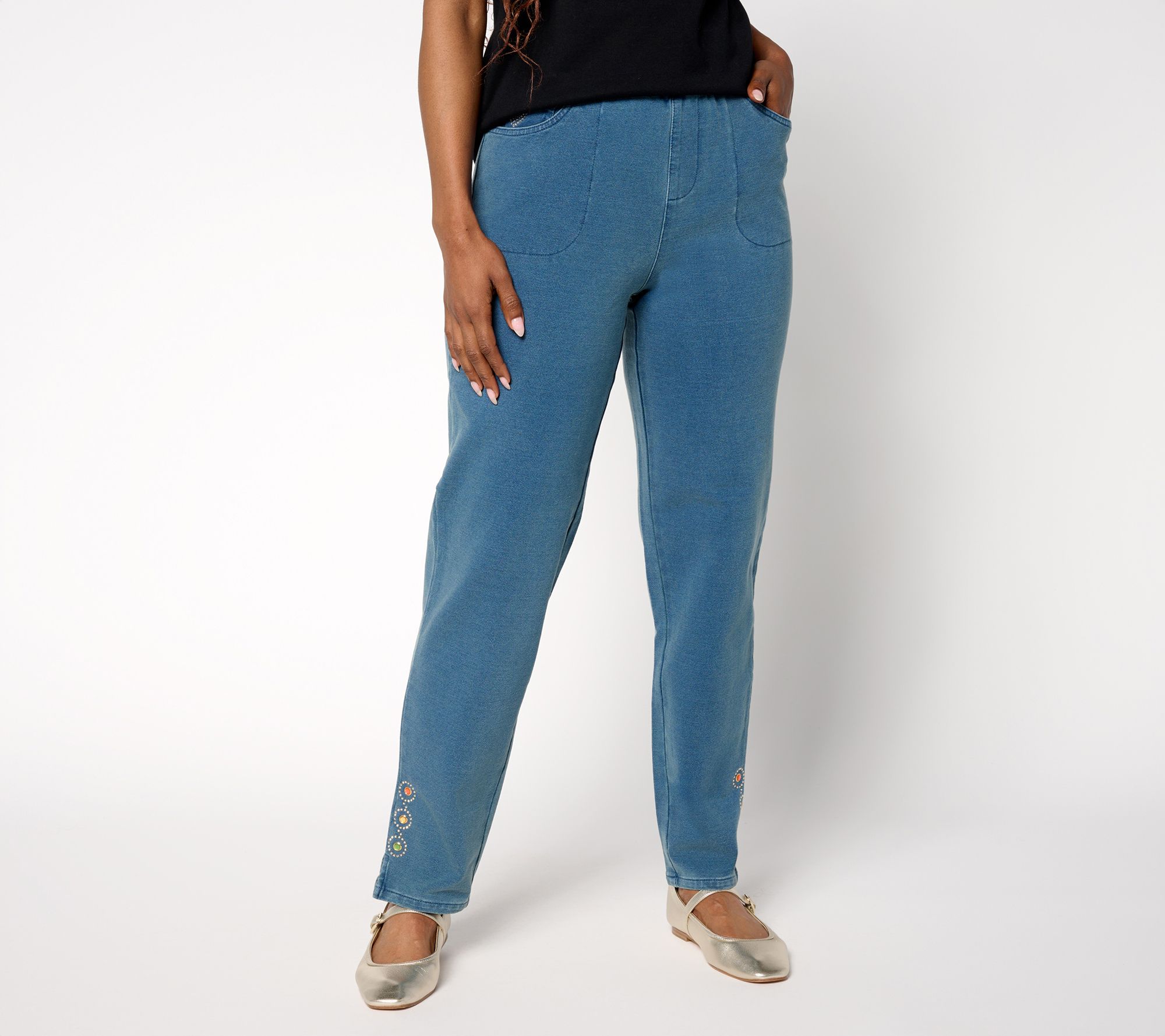 Quacker Factory DreamJeannes Short Bling Time Straight Leg Jeans