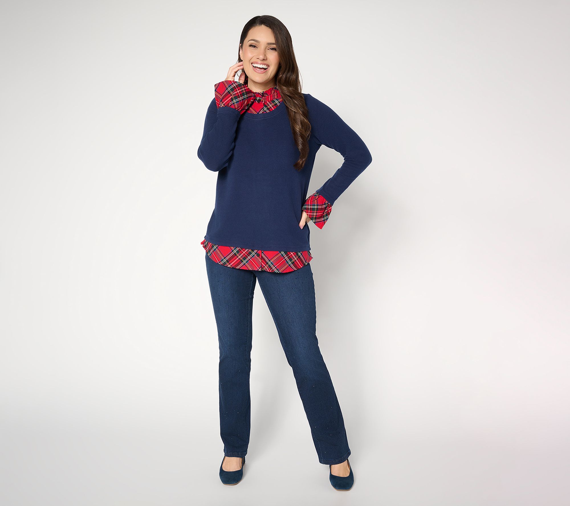 Jingle Belles by Kim Gravel Peek a Boo Ruffle Tartan Top