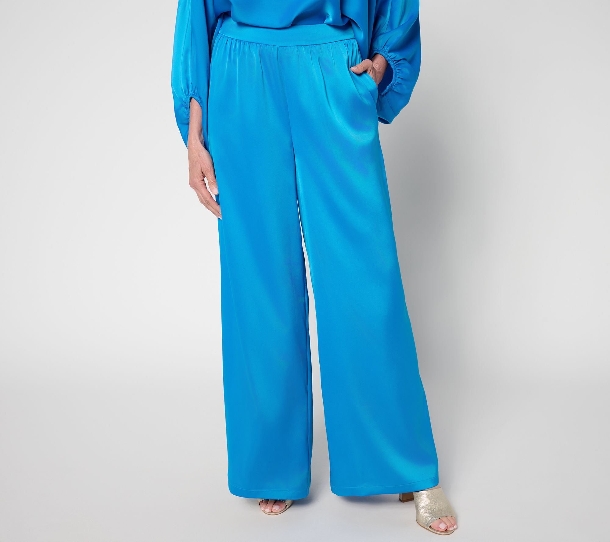 Carla Rockmore Collection Petite Wide Leg Pull-On Satin Pant