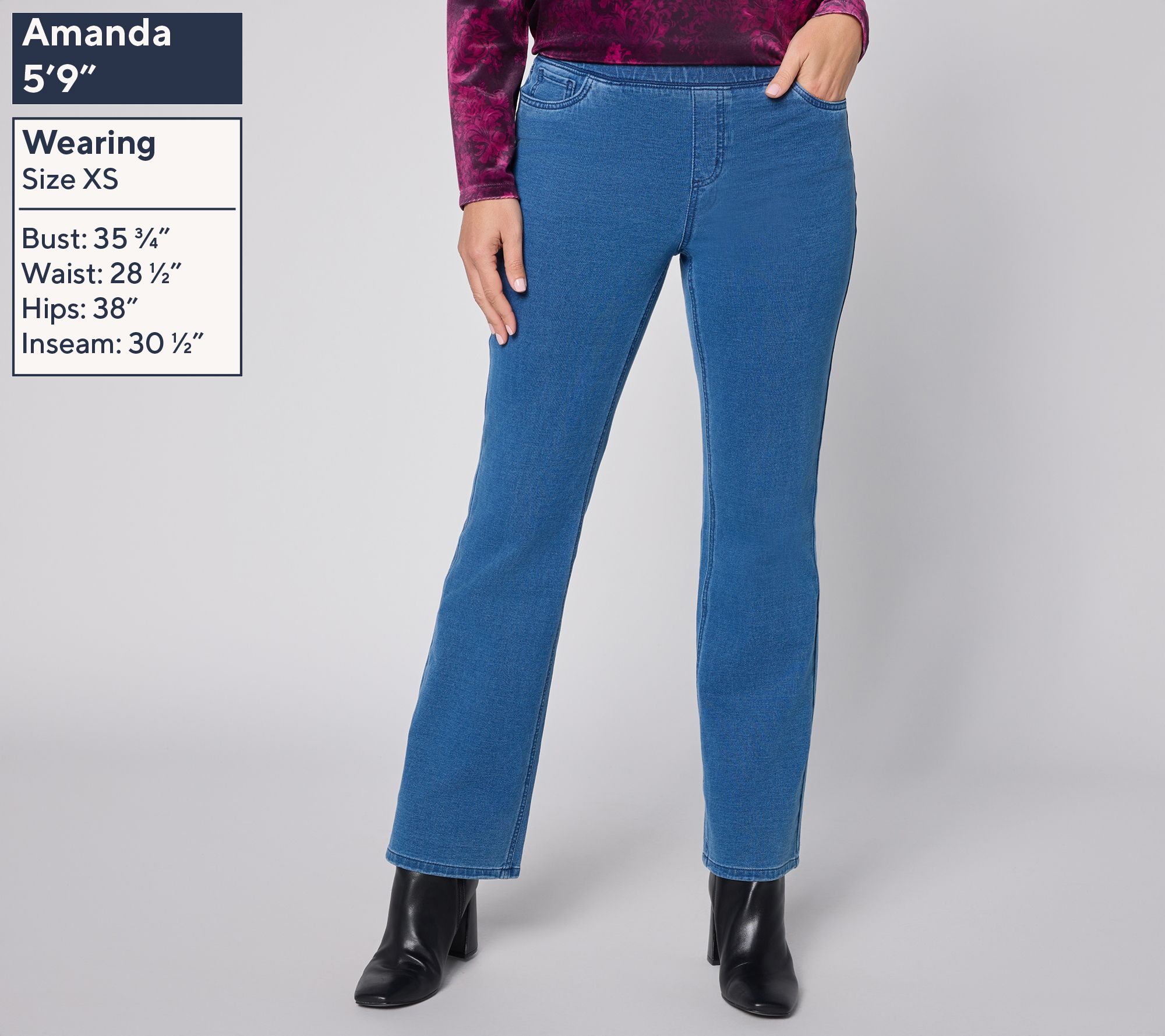 Denim & Co. Regular Knit Denim Pull On Boot Leg Jeans